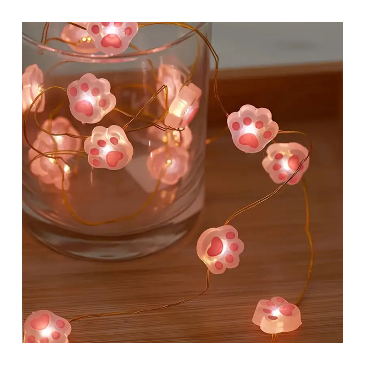 Peach Forest Dekorative LED Lichterkette mit Katzenpfoten-Motiv in Rosa, 2m Länge, 20 LEDs, Batteriebetrieben mit Kupferdraht - Bild 1
