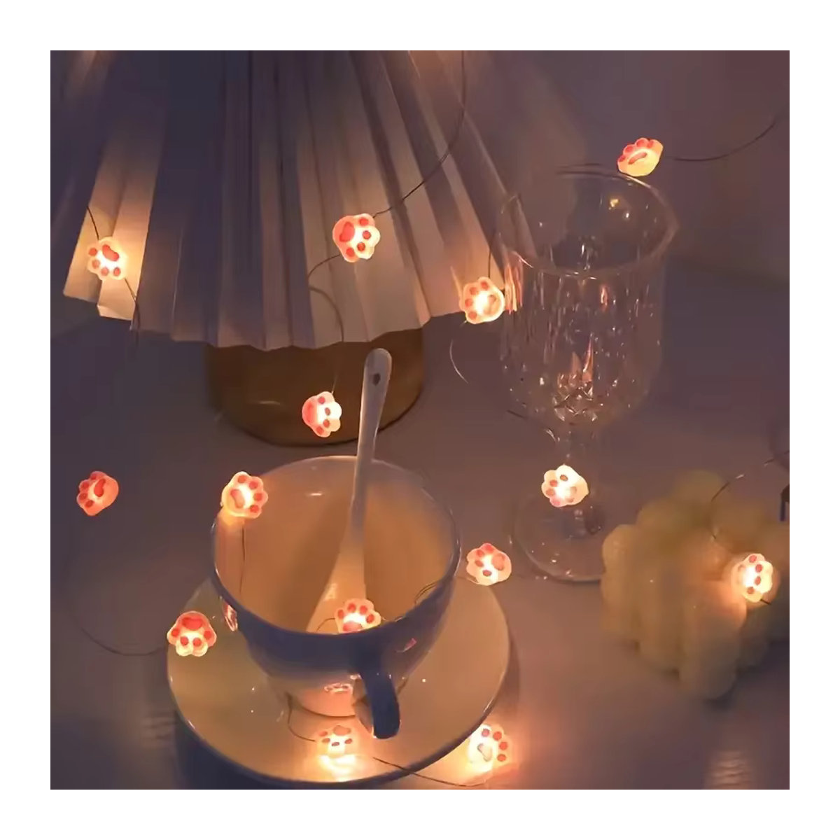 Peach Forest Dekorative LED Lichterkette mit Katzenpfoten-Motiv in Rosa, 2m Länge, 20 LEDs, Batteriebetrieben mit Kupferdraht - Bild 2