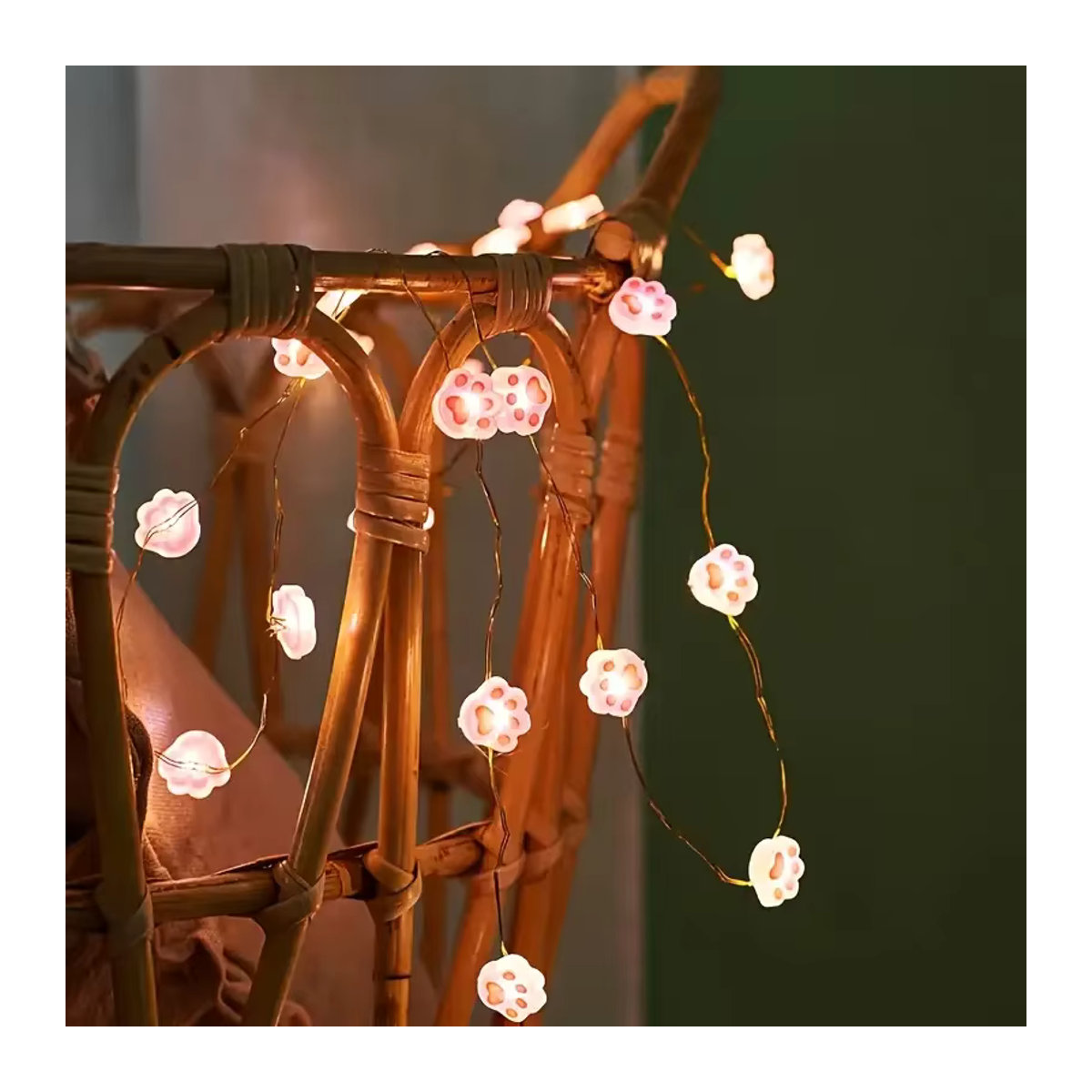 Peach Forest Dekorative LED Lichterkette mit Katzenpfoten-Motiv in Rosa, 2m Länge, 20 LEDs, Batteriebetrieben mit Kupferdraht - Bild 3