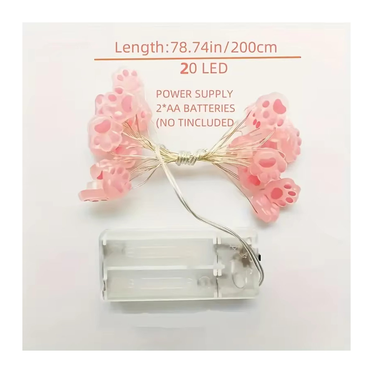 Peach Forest Dekorative LED Lichterkette mit Katzenpfoten-Motiv in Rosa, 2m Länge, 20 LEDs, Batteriebetrieben mit Kupferdraht - Bild 5