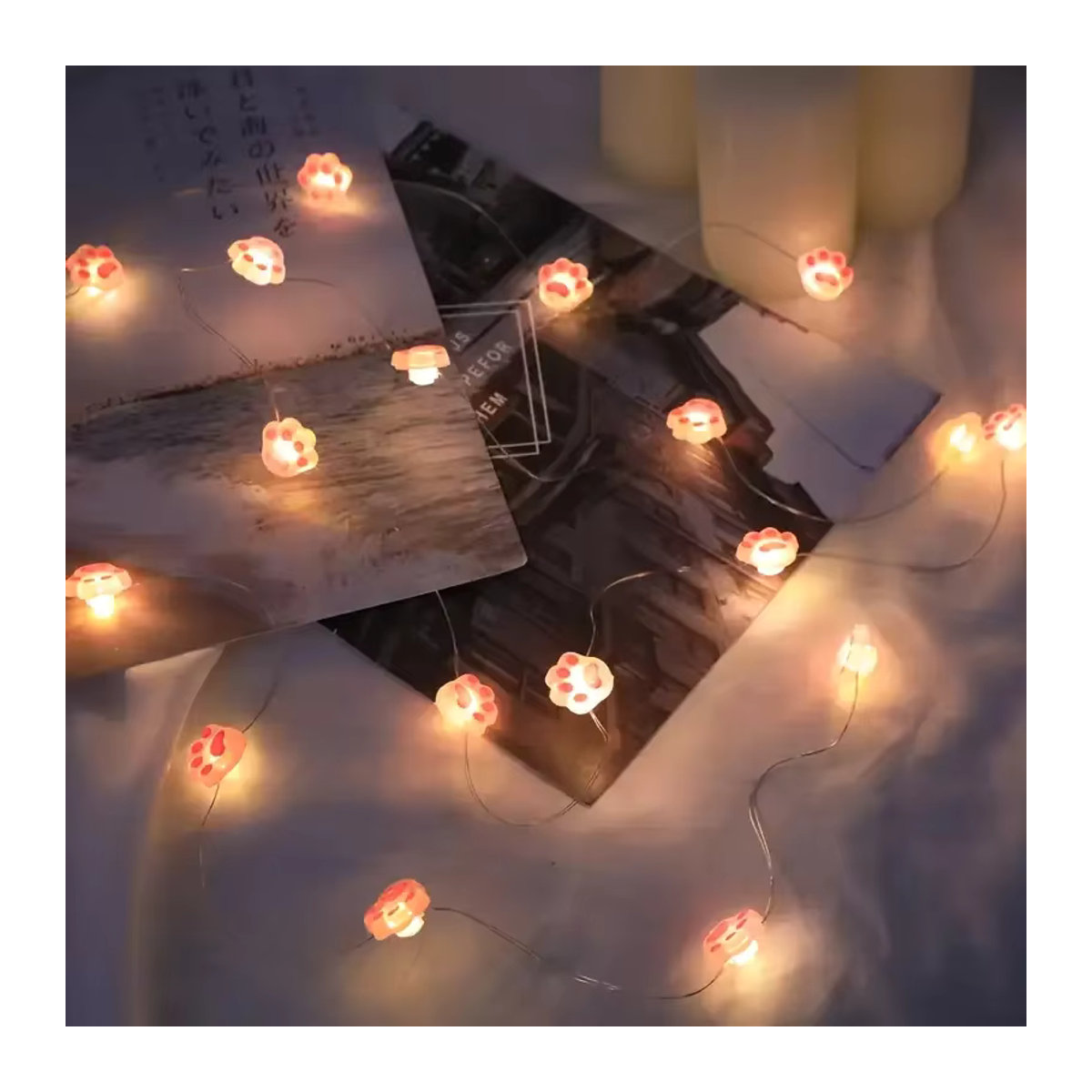 Peach Forest Dekorative LED Lichterkette mit Katzenpfoten-Motiv in Rosa, 2m Länge, 20 LEDs, Batteriebetrieben mit Kupferdraht - Bild 6