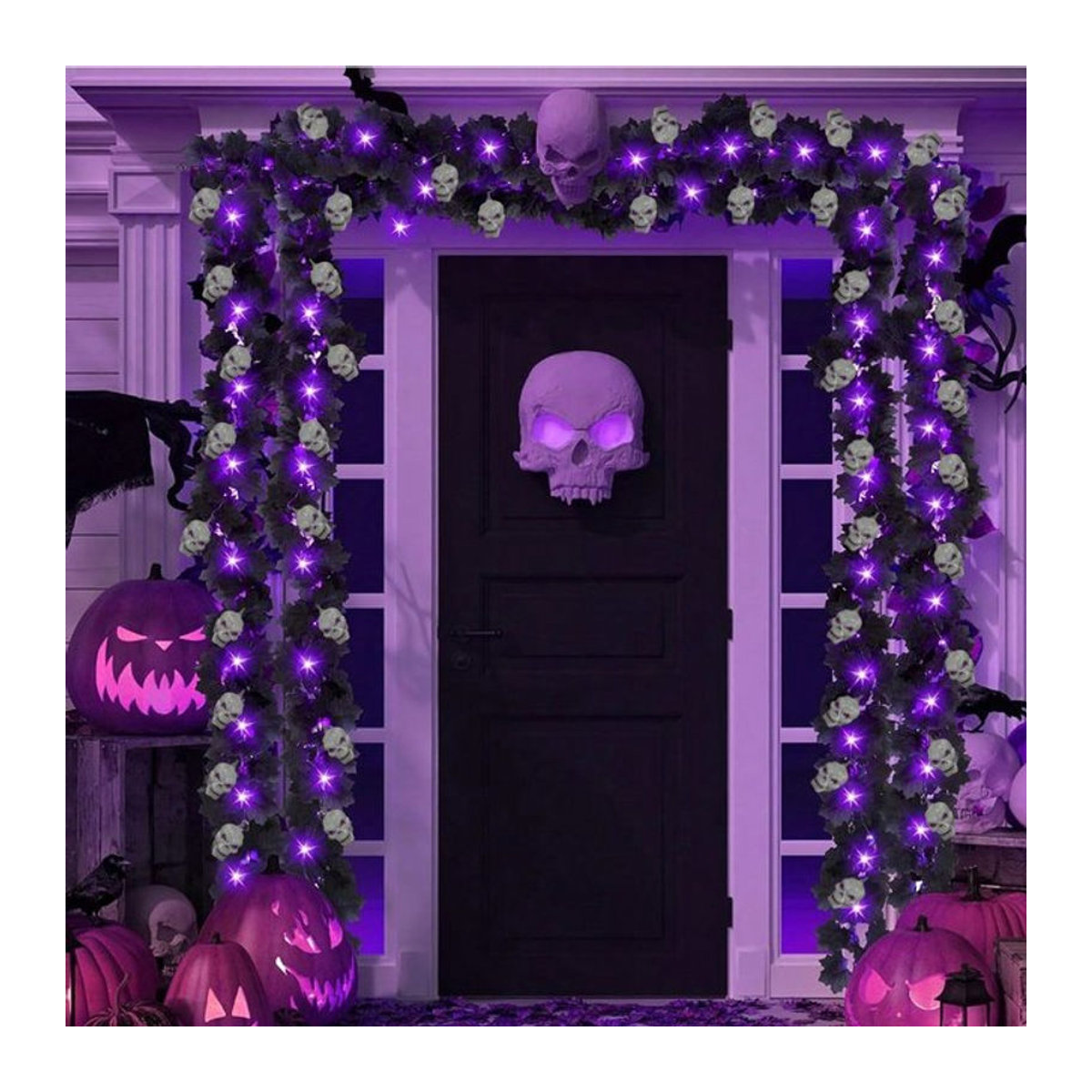 Peach Forest Halloween LED Lichterkette mit 20 LEDs, schwarzem Ahorn und 6 Totenköpfen, batteriebetrieben, Schwarz/Bunt - Bild 1