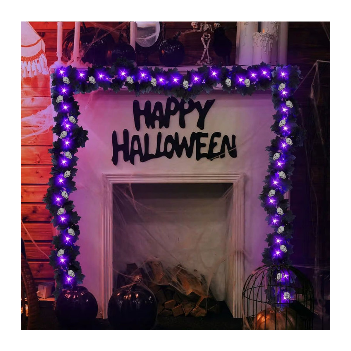 Peach Forest Halloween LED Lichterkette mit 20 LEDs, schwarzem Ahorn und 6 Totenköpfen, batteriebetrieben, Schwarz/Bunt - Bild 5