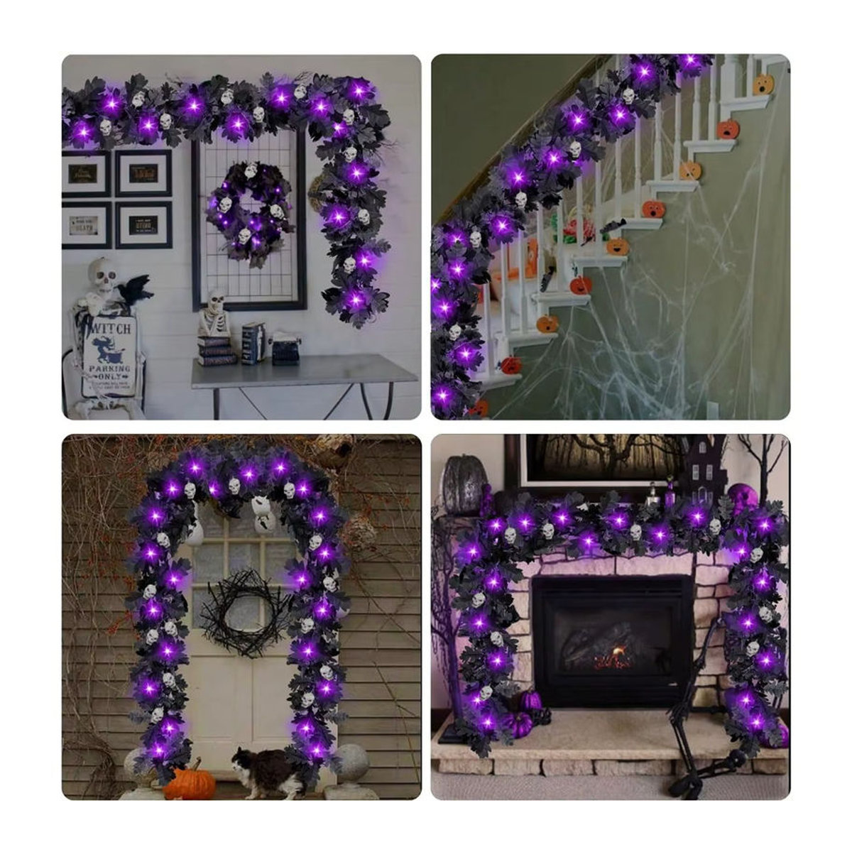Peach Forest Halloween LED Lichterkette mit 20 LEDs, schwarzem Ahorn und 6 Totenköpfen, batteriebetrieben, Schwarz/Bunt - Bild 6