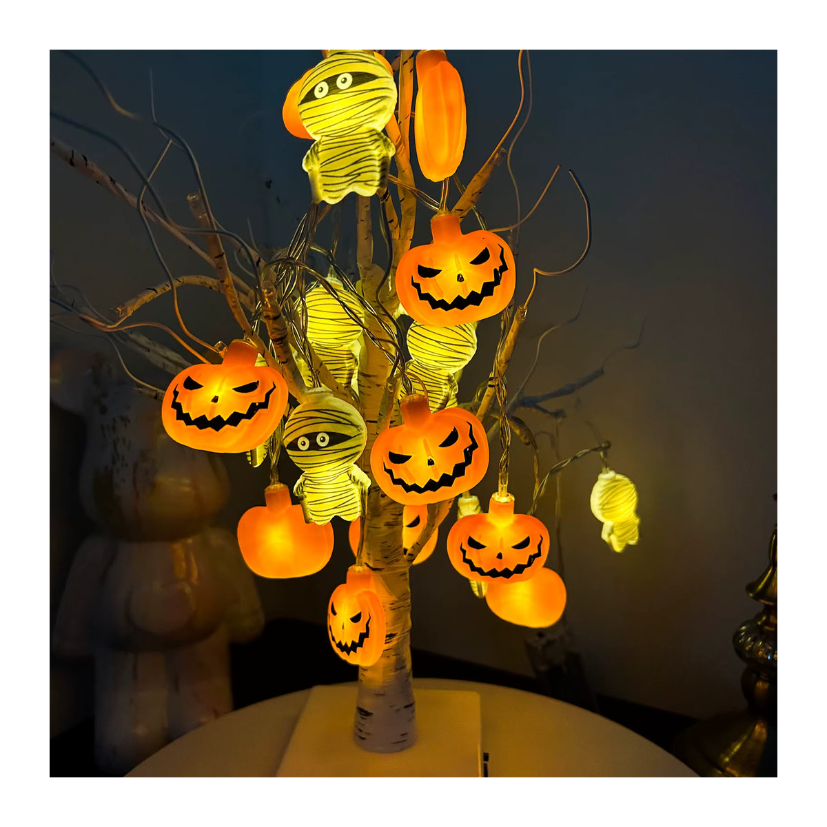 Peach Forest Halloween Lichterkette mit Kürbis und Mumien Form in Orange, batteriebetrieben für Indoor und Outdoor Dekoration - Bild 2