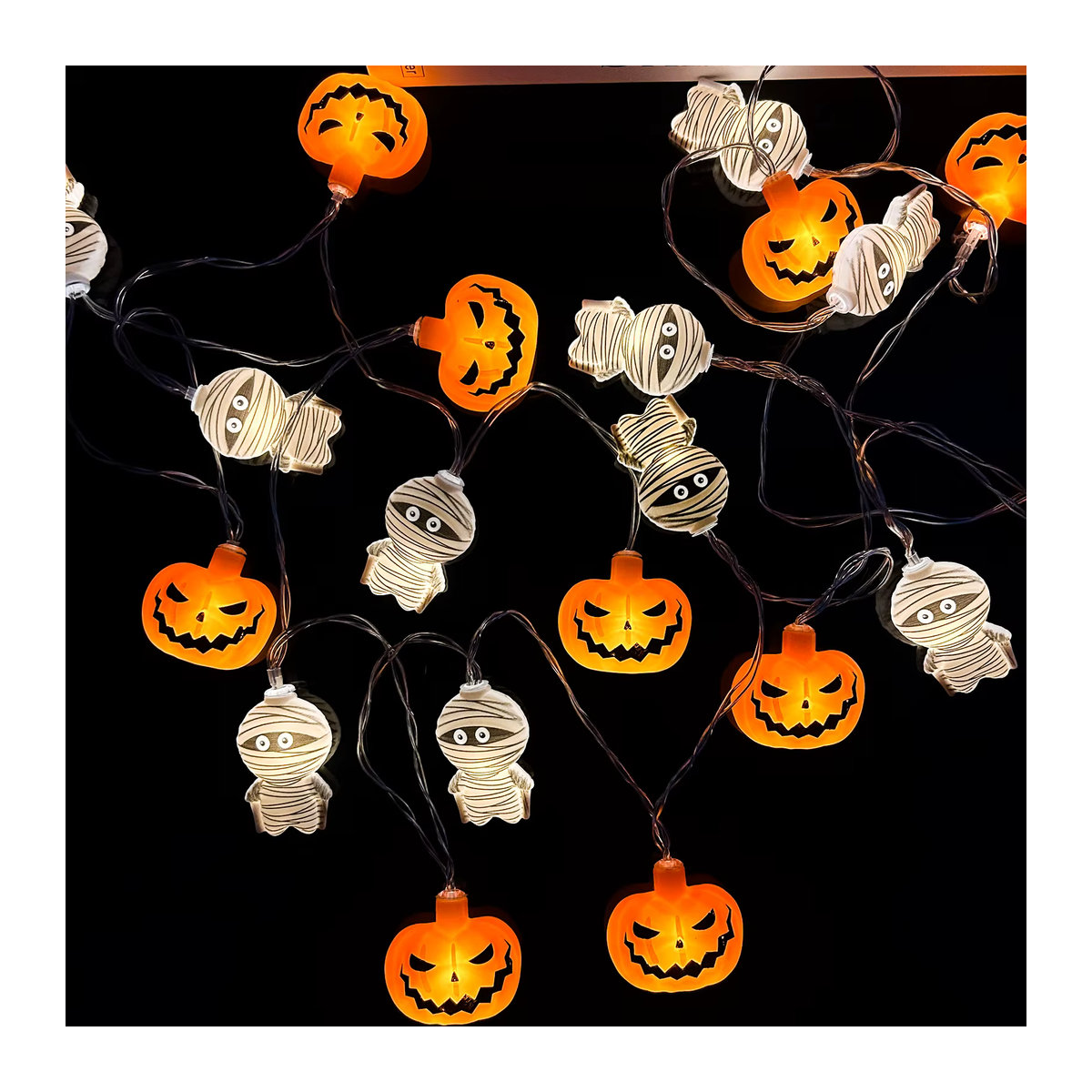 Peach Forest Halloween Lichterkette mit Kürbis und Mumien Form in Orange, batteriebetrieben für Indoor und Outdoor Dekoration - Bild 3