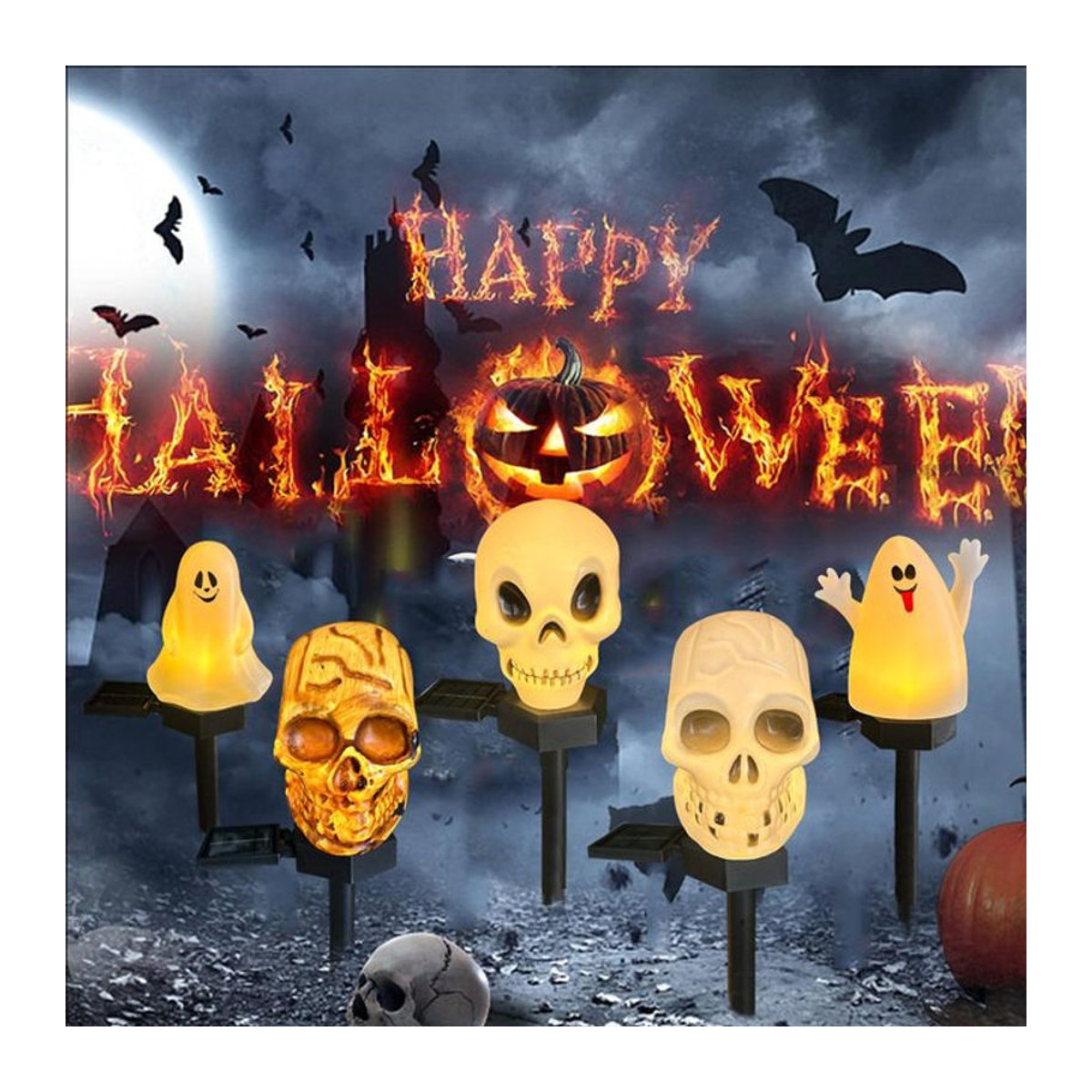 Peach Forest Halloween Solarleuchten mit LED Skelett und Geist in Weiß wasserdichte Garten-Dekoration für draußen - Bild 1