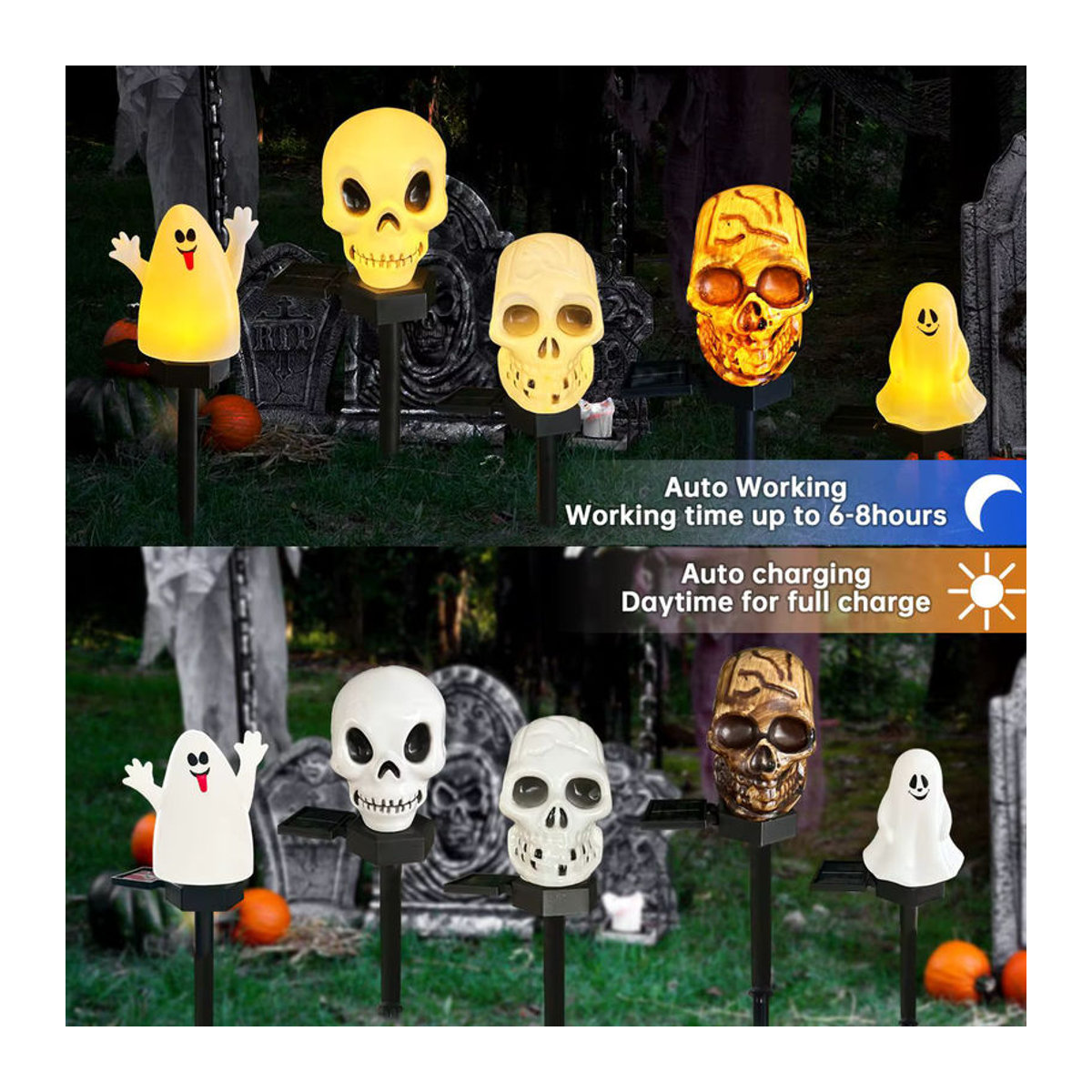 Peach Forest Halloween Solarleuchten mit LED Skelett und Geist in Weiß wasserdichte Garten-Dekoration für draußen - Bild 3