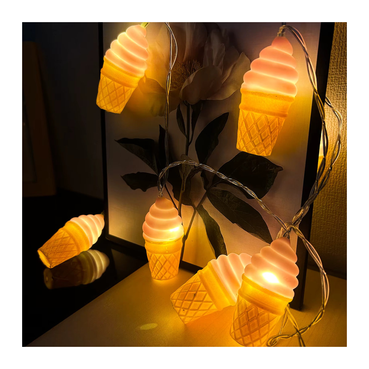 Peach Forest LED Eiswürfel Lichterkette in Rosa mit 10 Leuchten für Dekorationen - Bild 3