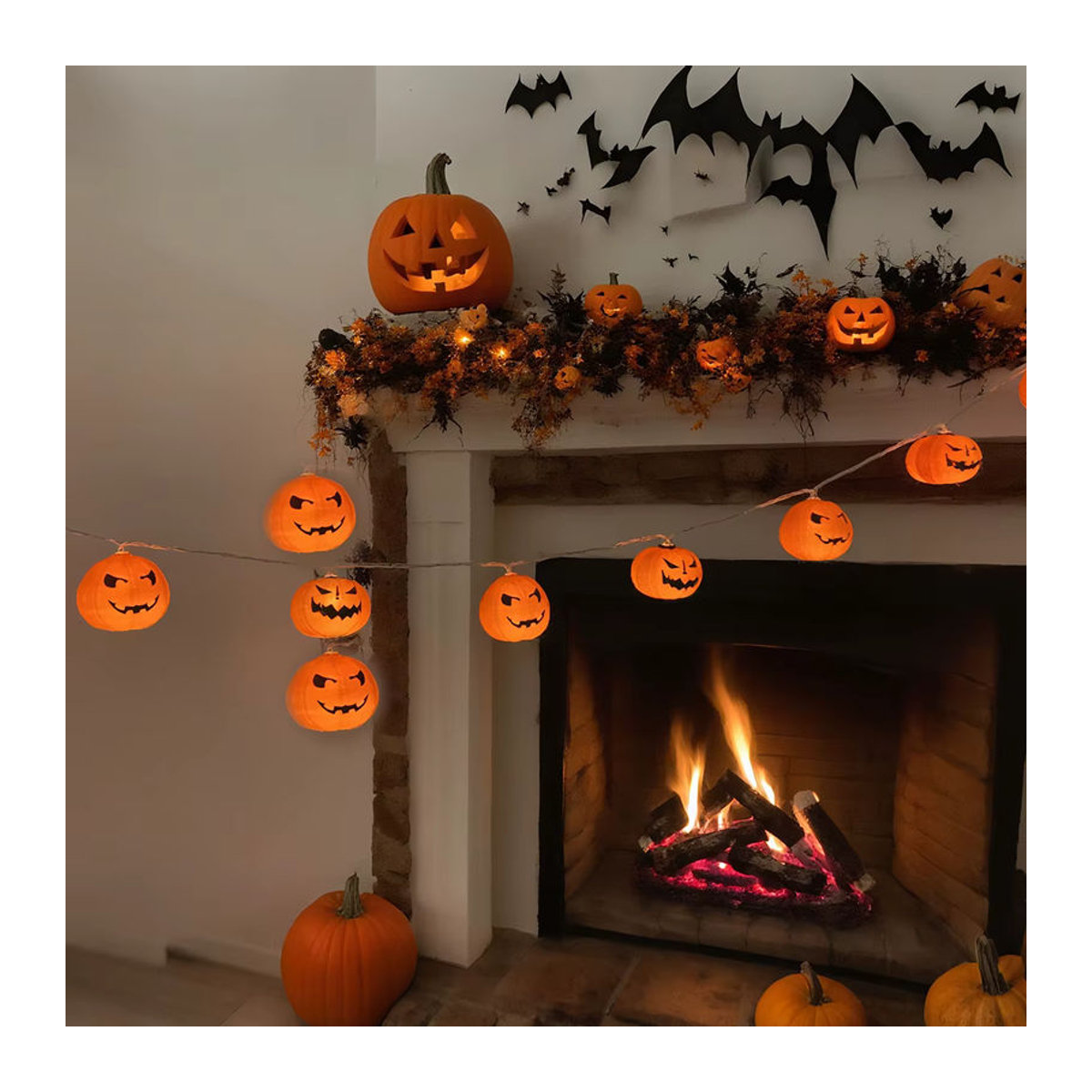 Peach Forest LED Halloween 3D Kürbis Spooky Lichterkette in Orange zur dekorativen Gestaltung von Wohnzimmer, Schlafzimmer und Garten - Bild 1