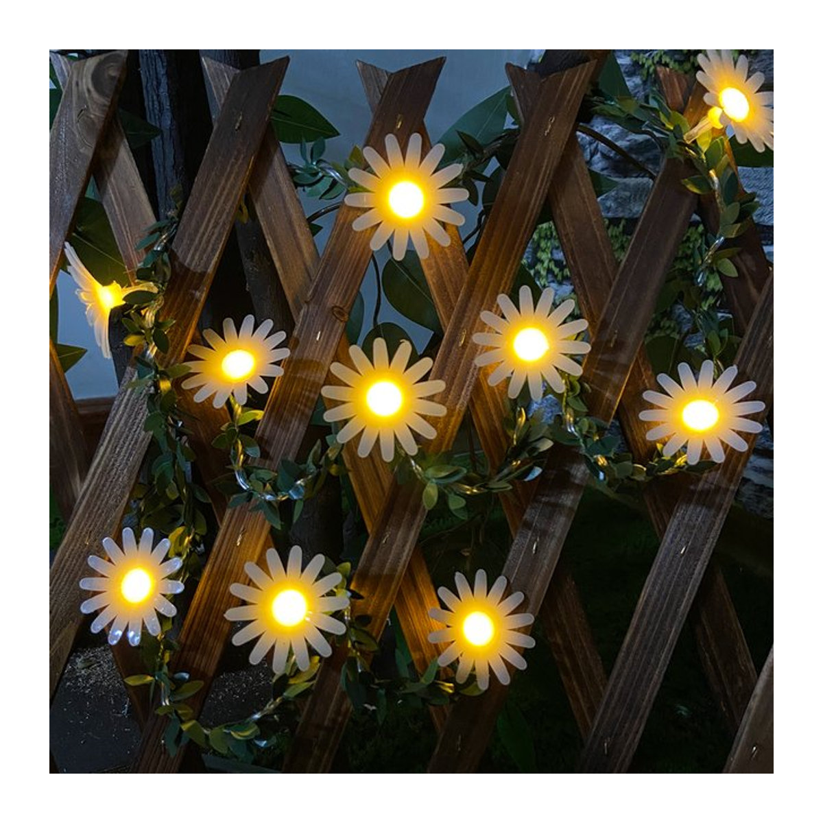 Peach Forest LED Lichterkette mit 10 kleinen Gänseblümchen und grünen Reben, Batteriebetrieben, Grün und Gelb - Bild 1