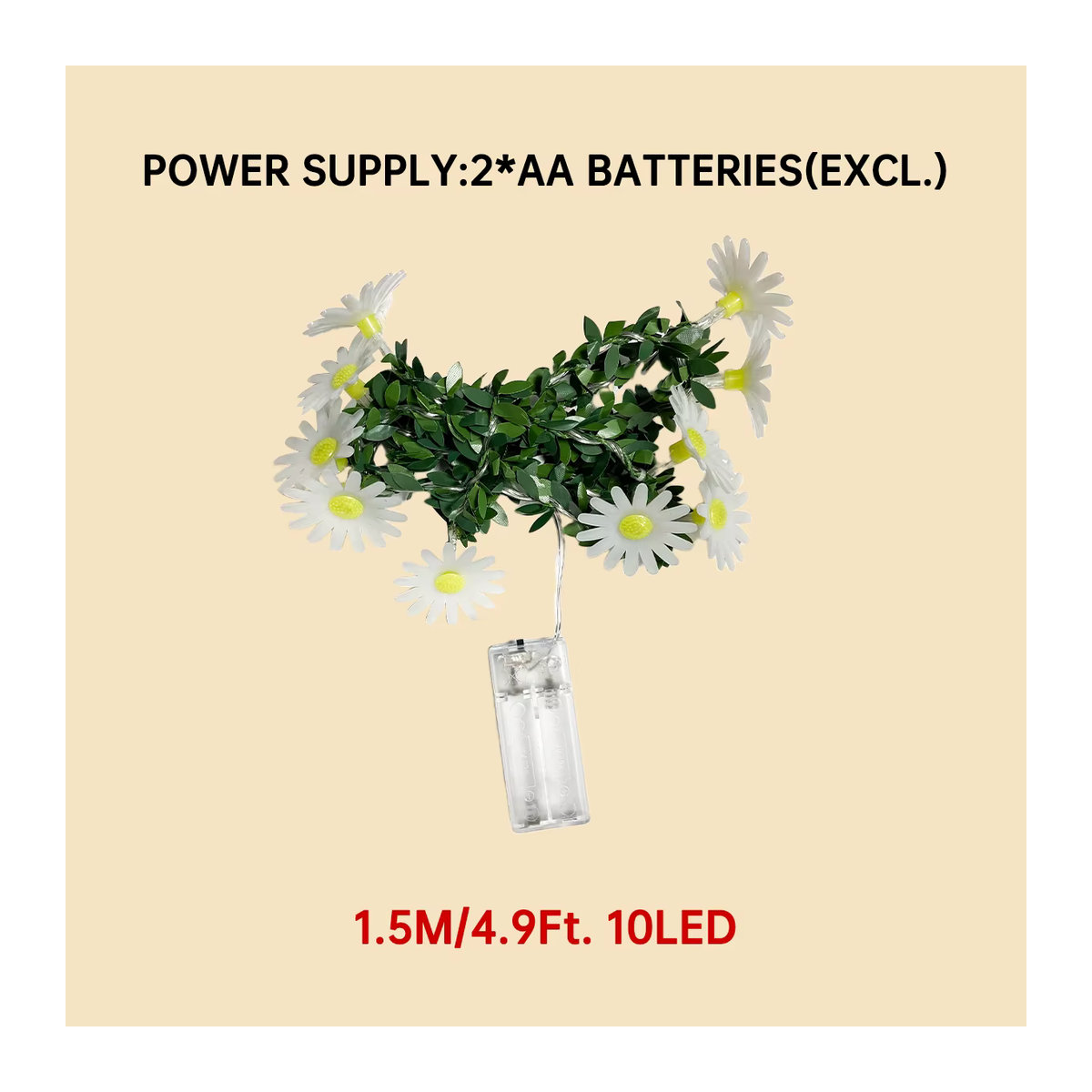 Peach Forest LED Lichterkette mit 10 kleinen Gänseblümchen und grünen Reben, Batteriebetrieben, Grün und Gelb - Bild 6