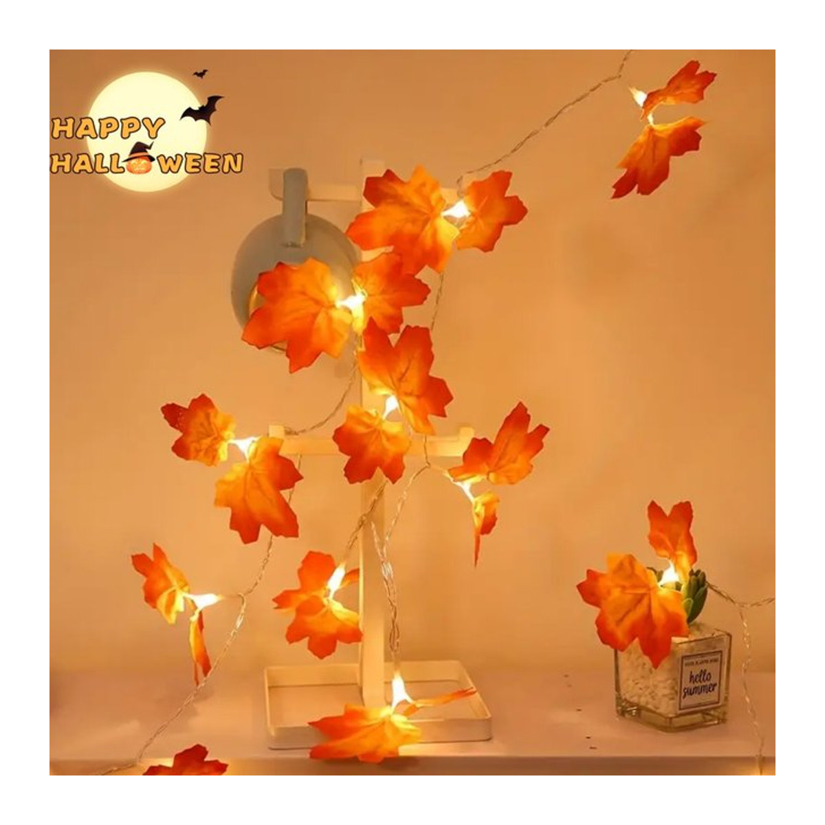 Peach Forest LED Lichterkette mit Doppel-Ahornblatt in Rot und Orange für die herbstliche Dekoration im Innenbereich - Bild 1
