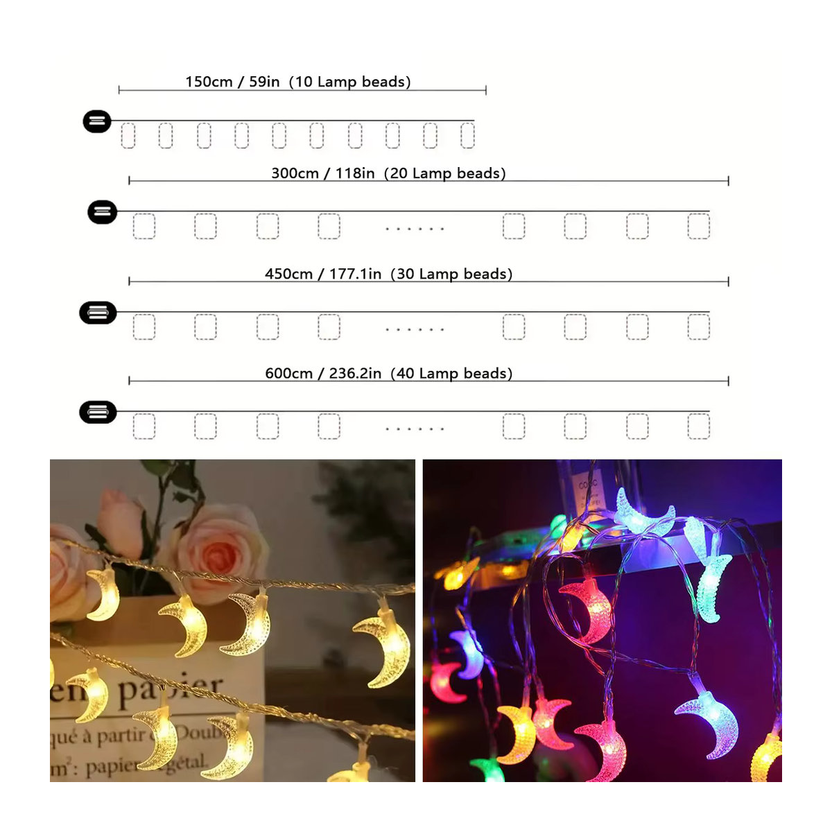 Peach Forest LED Ramadan Mond Lichterkette in Weiß, batteriebetrieben für Dekoration im Haus und Garten - Bild 6