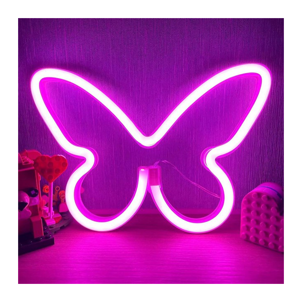 Peach Forest Schmetterling Neon LED Wandlampe in Rosa mit USB oder Batteriebetrieb - Bild 1
