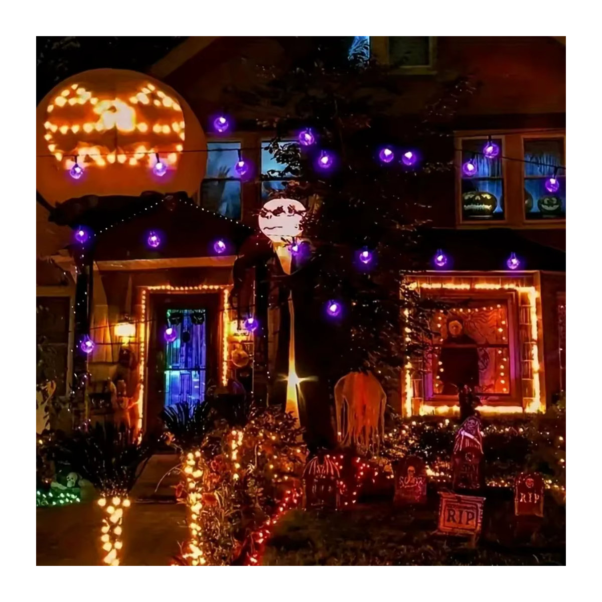 Peach Forest Solar LED Halloween Bubble Ball Lichterkette in Lila mit 8 Beleuchtungsmodi und wasserdichter Funktion für den Außenbereich - Bild 4