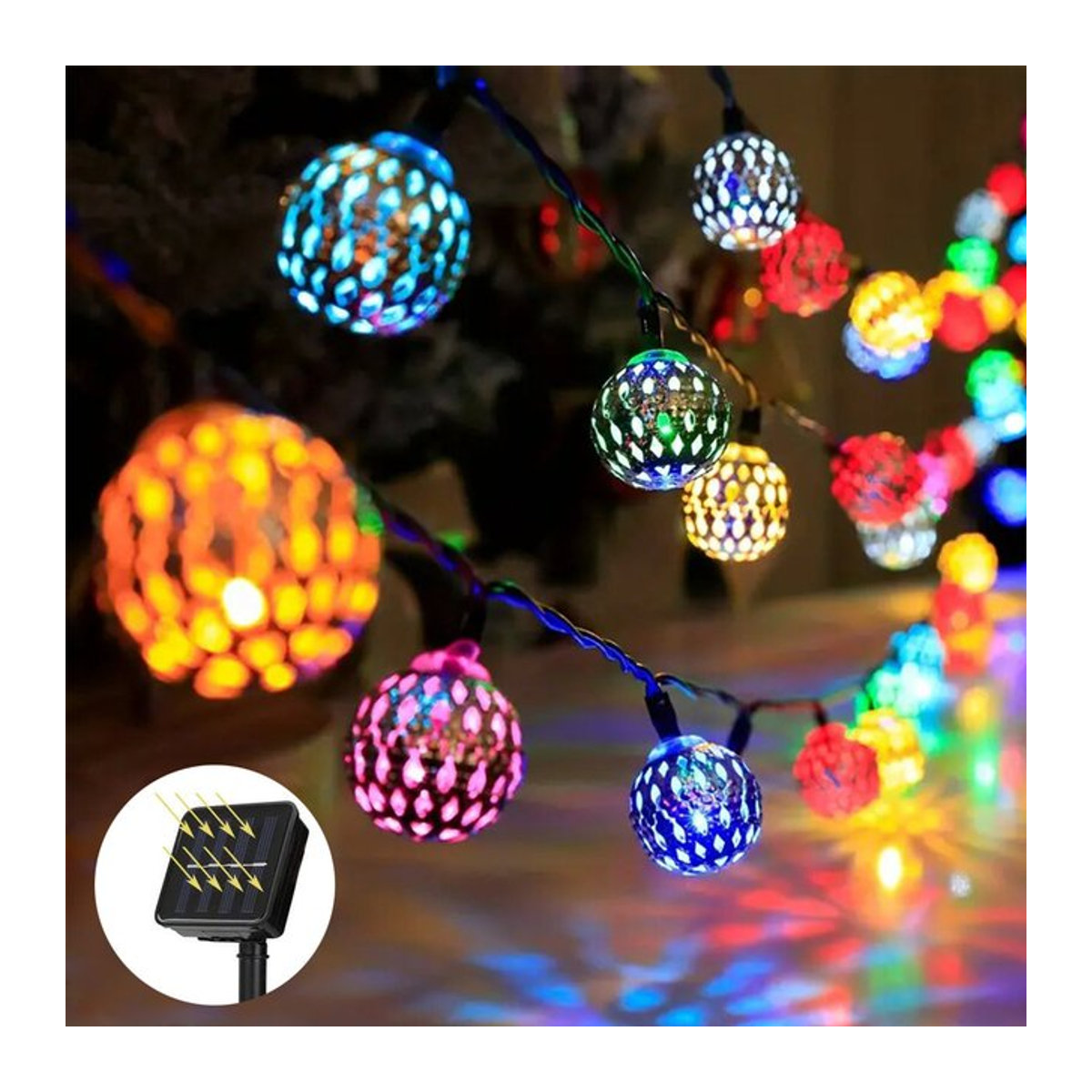 Peach Forest Solar LED Lichterkette im Marokkanischen Bohemian Stil mit bunten Kugeln für Garten und Outdoor - Bild 1