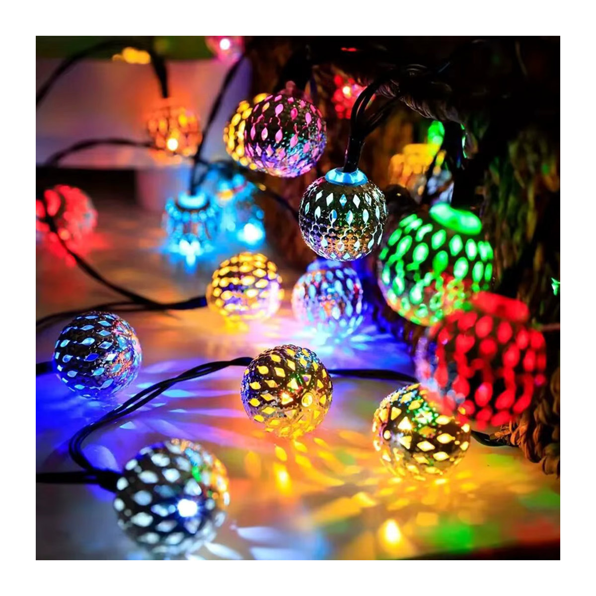 Peach Forest Solar LED Lichterkette im Marokkanischen Bohemian Stil mit bunten Kugeln für Garten und Outdoor - Bild 2