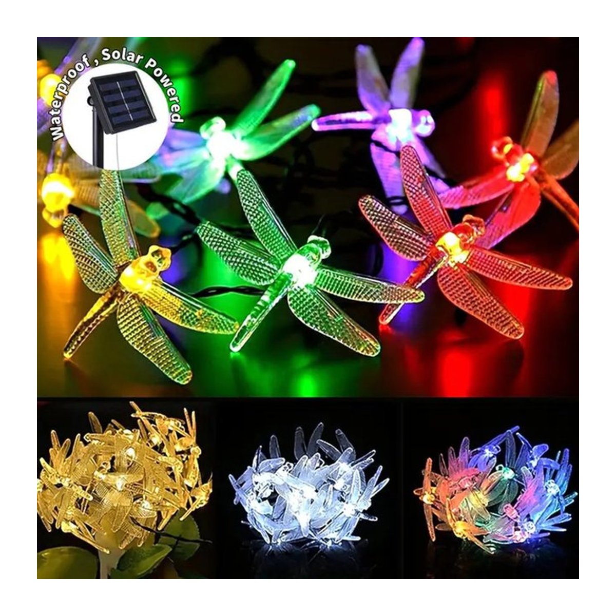 Peach Forest Solar Libellen Lichterkette mit 20 LEDs, Wasserdicht, Bunt, 5m Länge - Bild 1