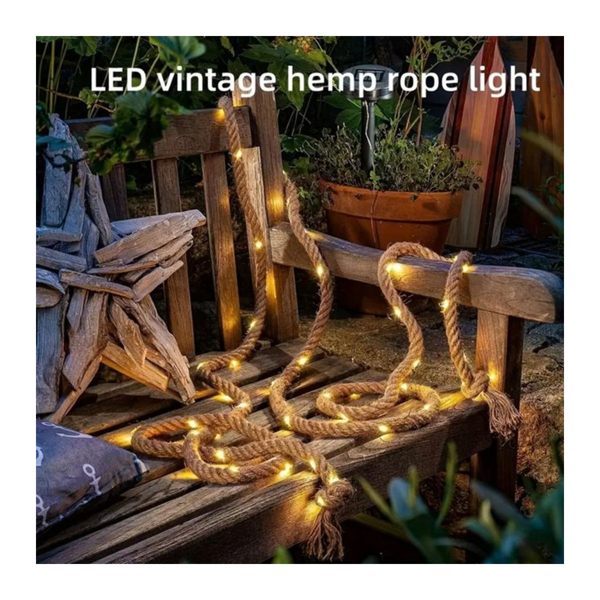 Peach Forest Solar Retro LED Lichterkette mit 50 LEDs aus Hanfseil und Kupferdraht, wasserdicht, Braun - Bild 1
