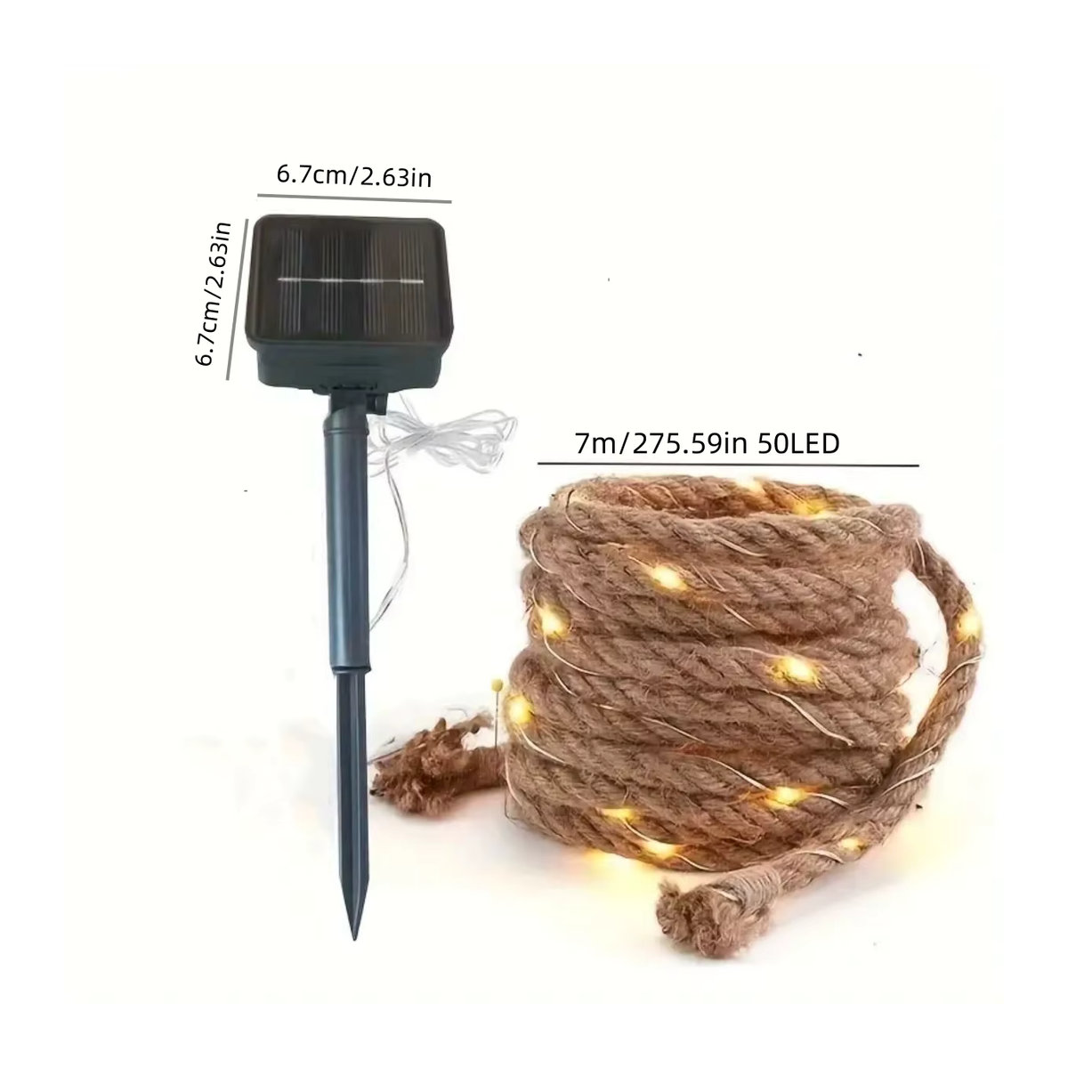 Peach Forest Solar Retro LED Lichterkette mit 50 LEDs aus Hanfseil und Kupferdraht, wasserdicht, Braun - Bild 2