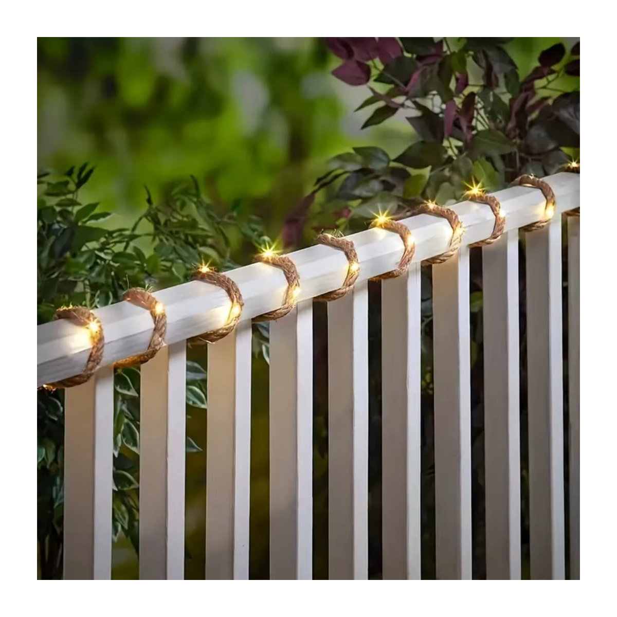 Peach Forest Solar Retro LED Lichterkette mit 50 LEDs aus Hanfseil und Kupferdraht, wasserdicht, Braun - Bild 4