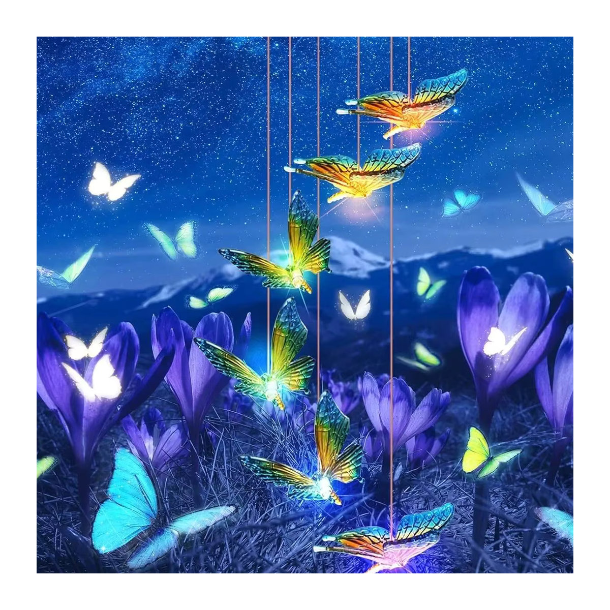 Peach Forest Solar-Schmetterlings-Windspiel mit Farbwechsel-LED in Bunt als hängende Outdoor-Dekoration für Garten und Terrasse - Bild 2