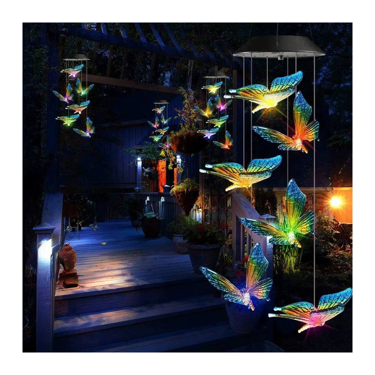 Peach Forest Solar-Schmetterlings-Windspiel mit Farbwechsel-LED in Bunt als hängende Outdoor-Dekoration für Garten und Terrasse - Bild 5