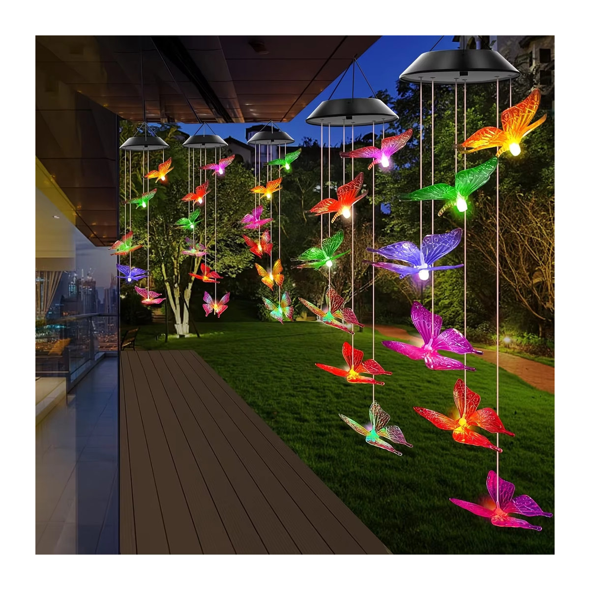 Peach Forest Solar-Schmetterlings-Windspiel mit Farbwechsel-LED in Bunt als hängende Outdoor-Dekoration für Garten und Terrasse - Bild 6