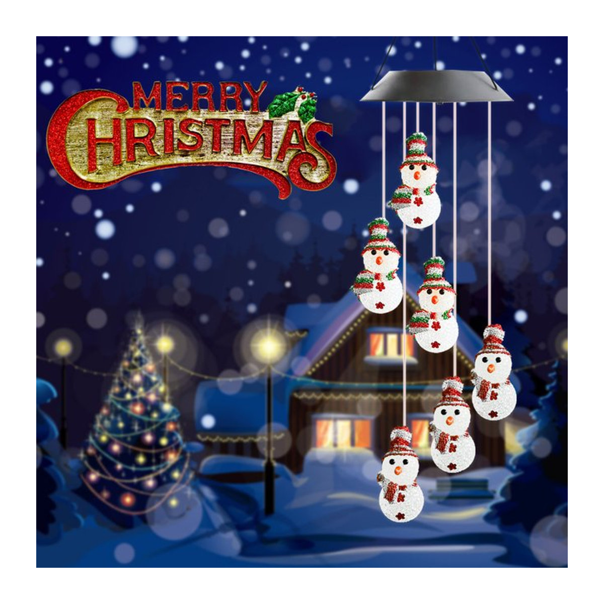 Peach Forest Solar Weihnachten Windspiel Bunter LED Schneemann als wasserdichte Dekolampe für den Außenbereich - Bild 1