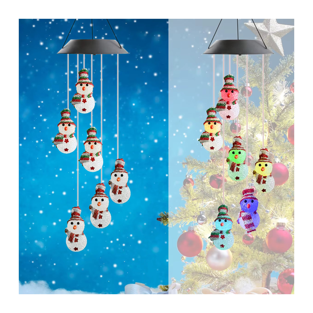 Peach Forest Solar Weihnachten Windspiel Bunter LED Schneemann als wasserdichte Dekolampe für den Außenbereich - Bild 2