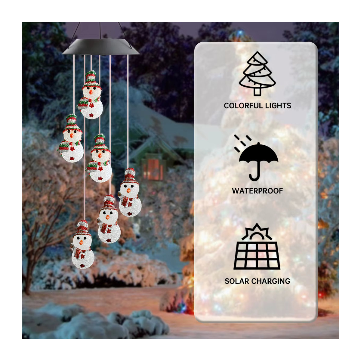 Peach Forest Solar Weihnachten Windspiel Bunter LED Schneemann als wasserdichte Dekolampe für den Außenbereich - Bild 4