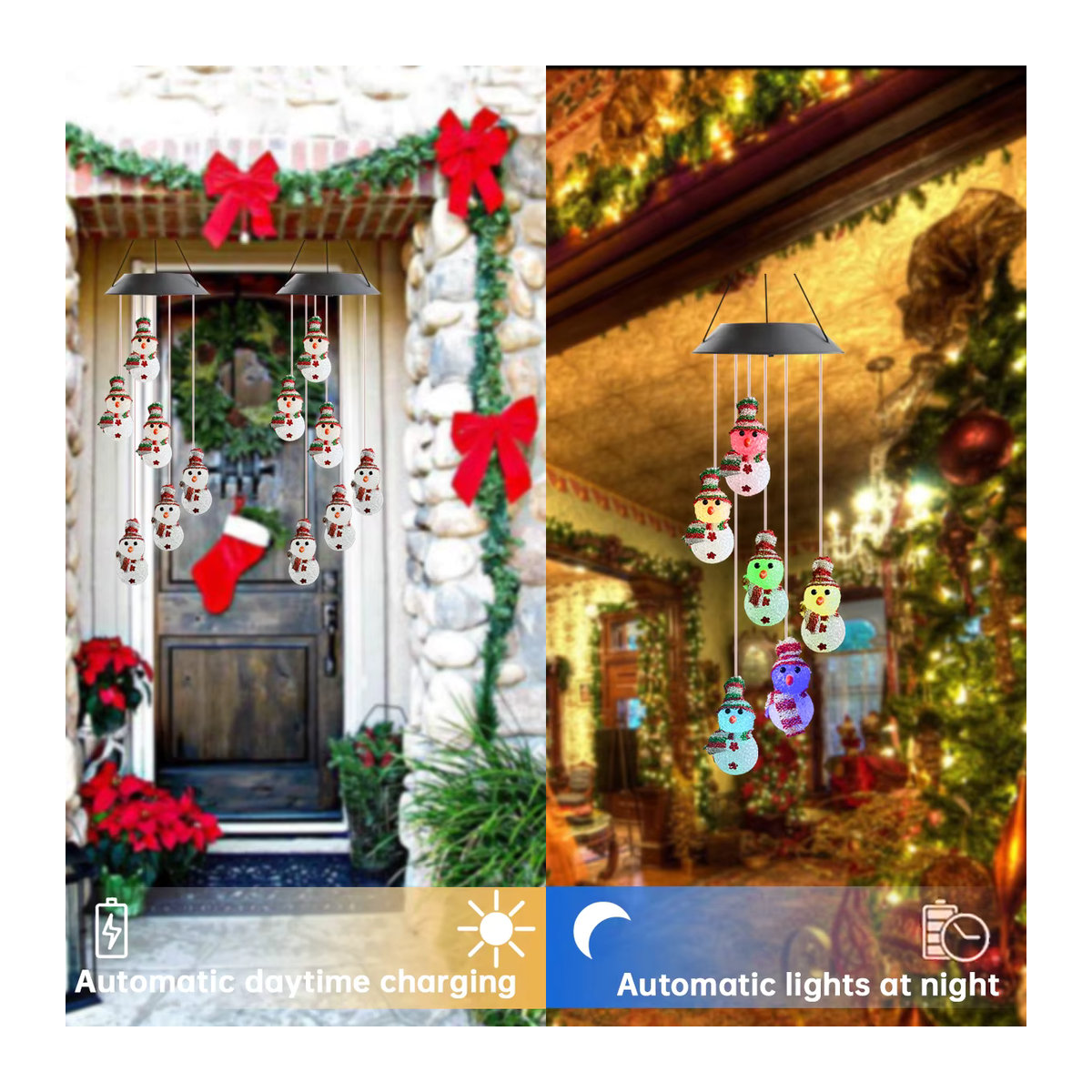 Peach Forest Solar Weihnachten Windspiel Bunter LED Schneemann als wasserdichte Dekolampe für den Außenbereich - Bild 5