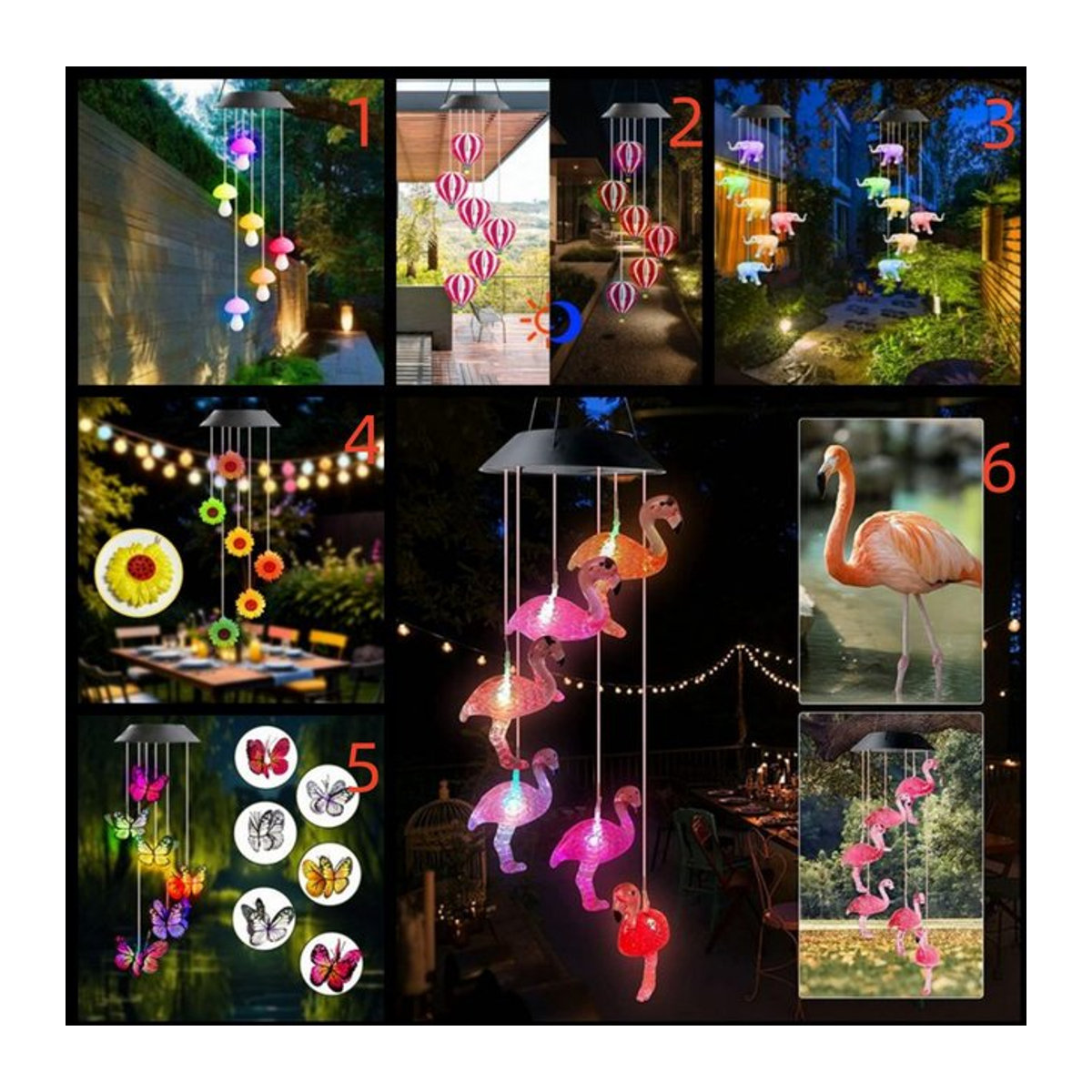 Peach Forest Solar Windspiel Bunte LED Hängende Gartenleuchte im Bohemian Stil mit Floralem Design und Wasserdichtem Kunststoff - Bild 1