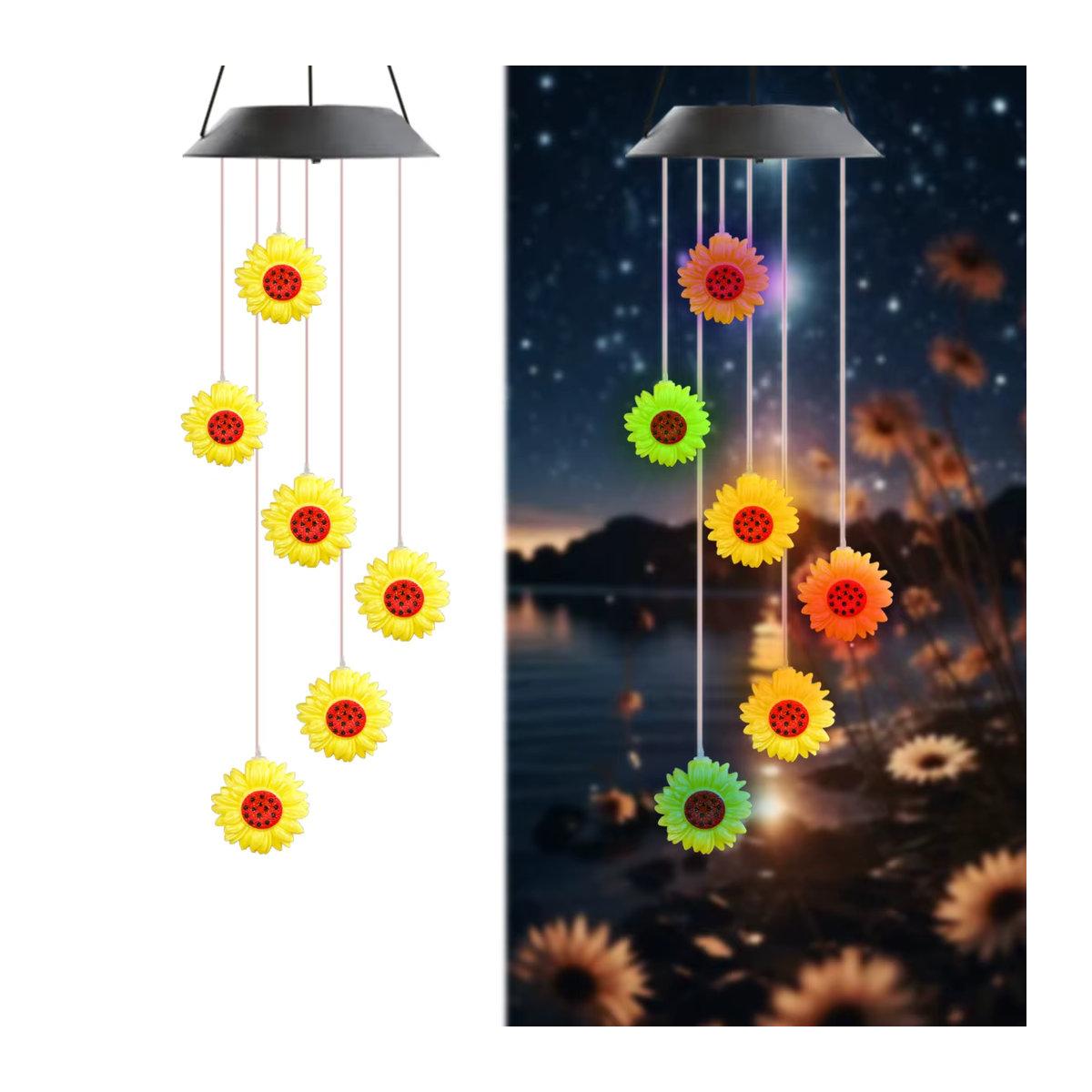 Peach Forest Solar Windspiel Bunte LED Hängende Gartenleuchte im Bohemian Stil mit Floralem Design und Wasserdichtem Kunststoff - Bild 2
