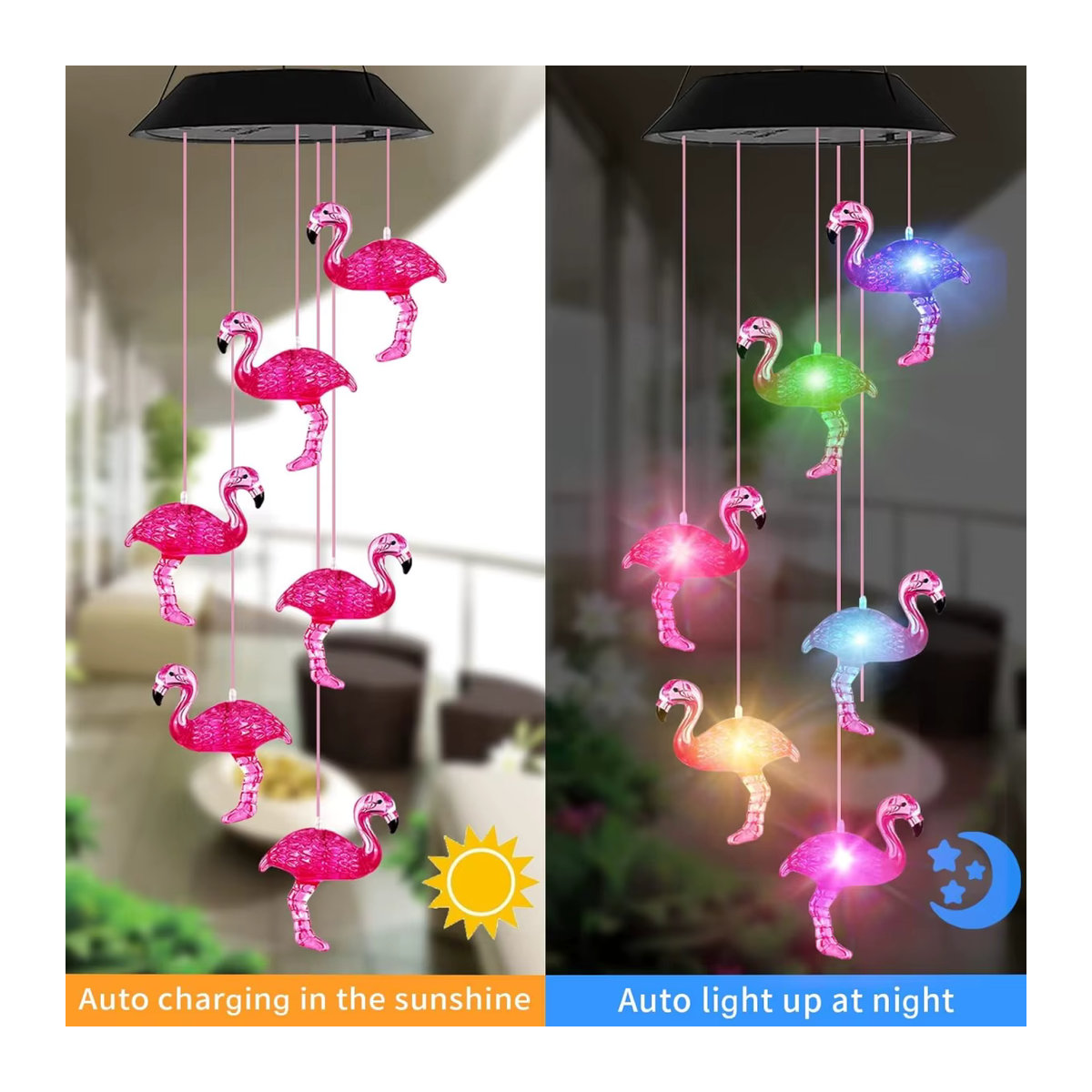 Peach Forest Solar Windspiel Bunte LED Hängende Gartenleuchte im Bohemian Stil mit Floralem Design und Wasserdichtem Kunststoff - Bild 4