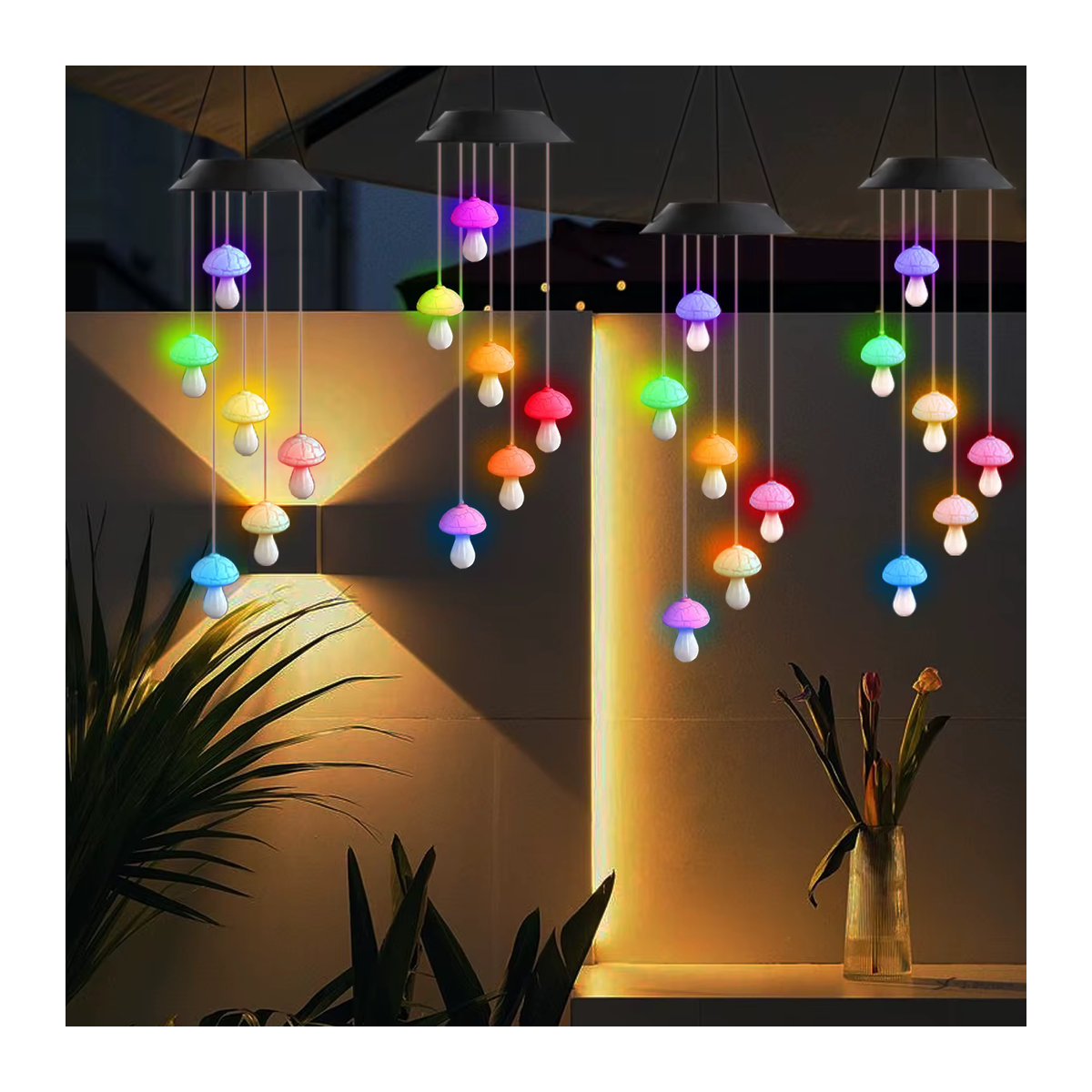 Peach Forest Solar Windspiel Bunte LED Hängende Gartenleuchte im Bohemian Stil mit Floralem Design und Wasserdichtem Kunststoff - Bild 5