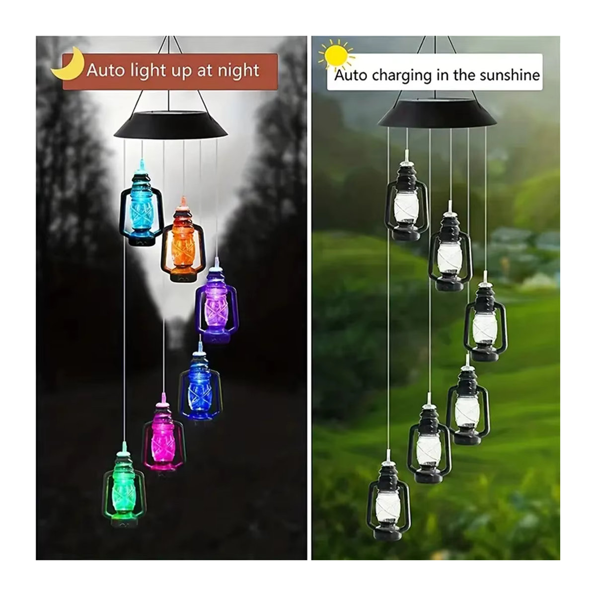 Peach Forest Solar Windspiel in Petroleum Flaschenform aus Glas für Garten und Veranda, mehrfarbig - Bild 4