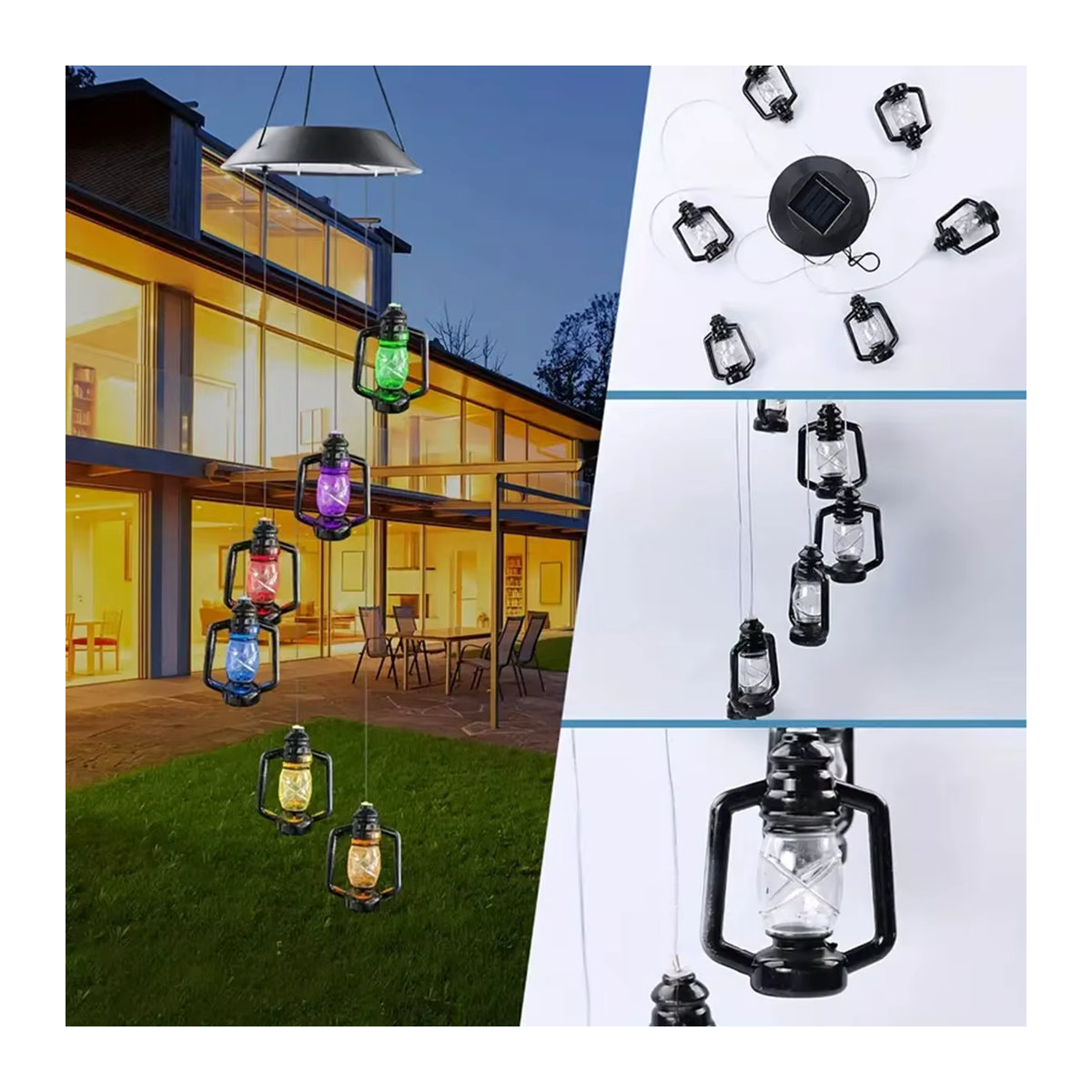 Peach Forest Solar Windspiel in Petroleum Flaschenform aus Glas für Garten und Veranda, mehrfarbig - Bild 6
