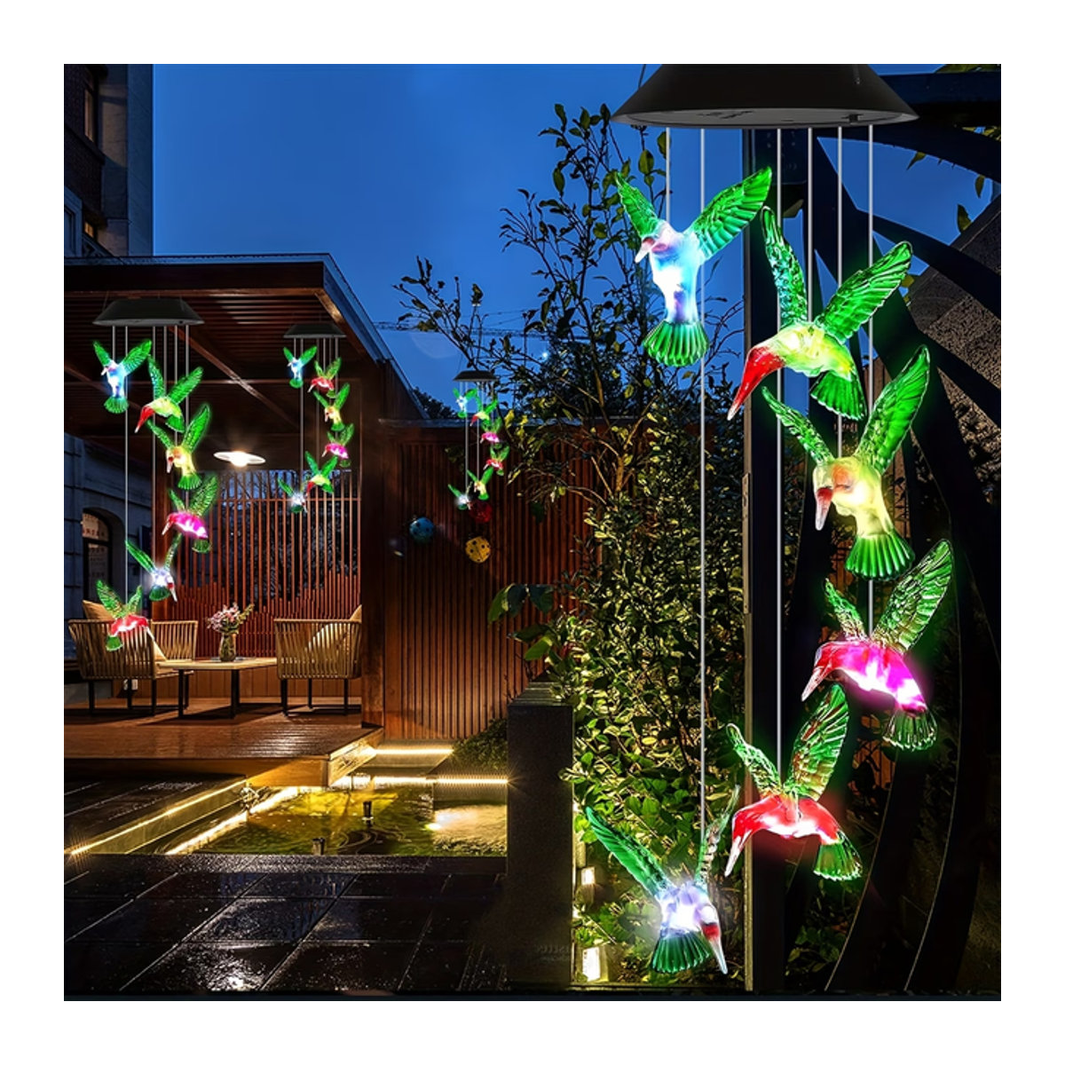 Peach Forest Solar-Windspiel mit 6 farbwechselnden LED-Gartenleuchten in Bunt für den Außenbereich - Bild 1