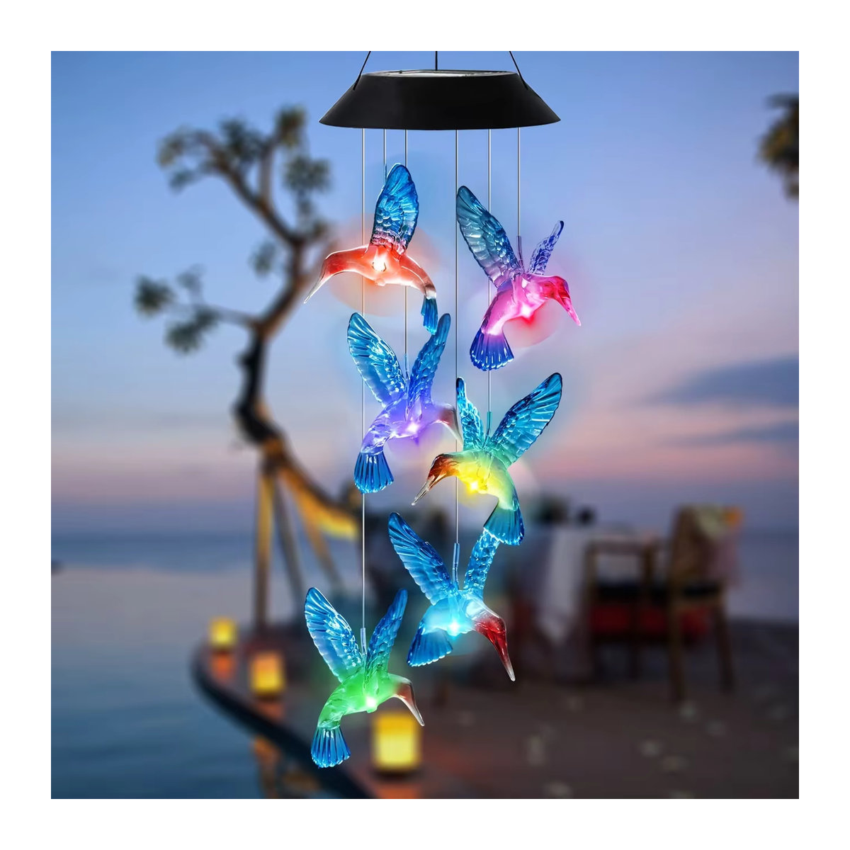 Peach Forest Solar-Windspiel mit 6 farbwechselnden LED-Gartenleuchten in Bunt für den Außenbereich - Bild 2