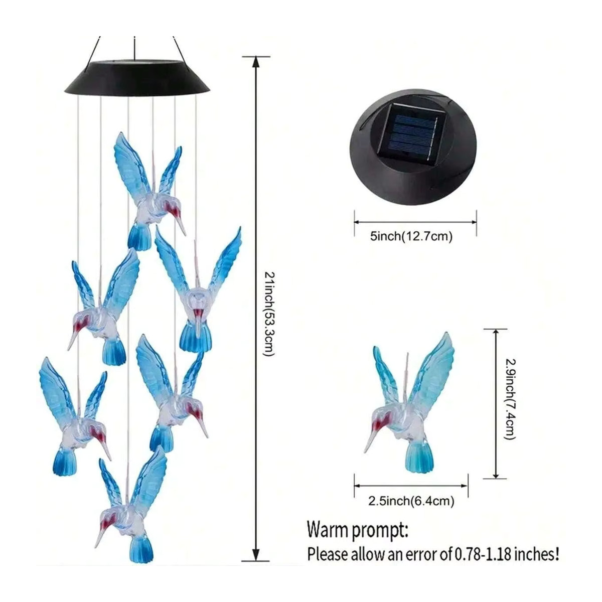 Peach Forest Solar-Windspiel mit 6 farbwechselnden LED-Gartenleuchten in Bunt für den Außenbereich - Bild 3