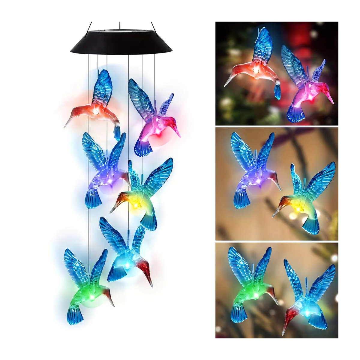 Peach Forest Solar-Windspiel mit 6 farbwechselnden LED-Gartenleuchten in Bunt für den Außenbereich - Bild 4