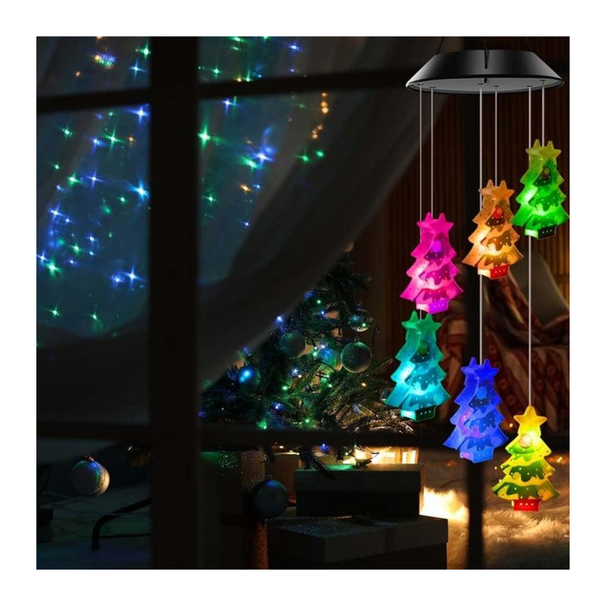 Peach Forest Solarbetriebene UV-Weihnachtsbaum Windspiel-Leuchte mit 6 bunten LEDs für Garten, Balkon und Patio - Bild 1