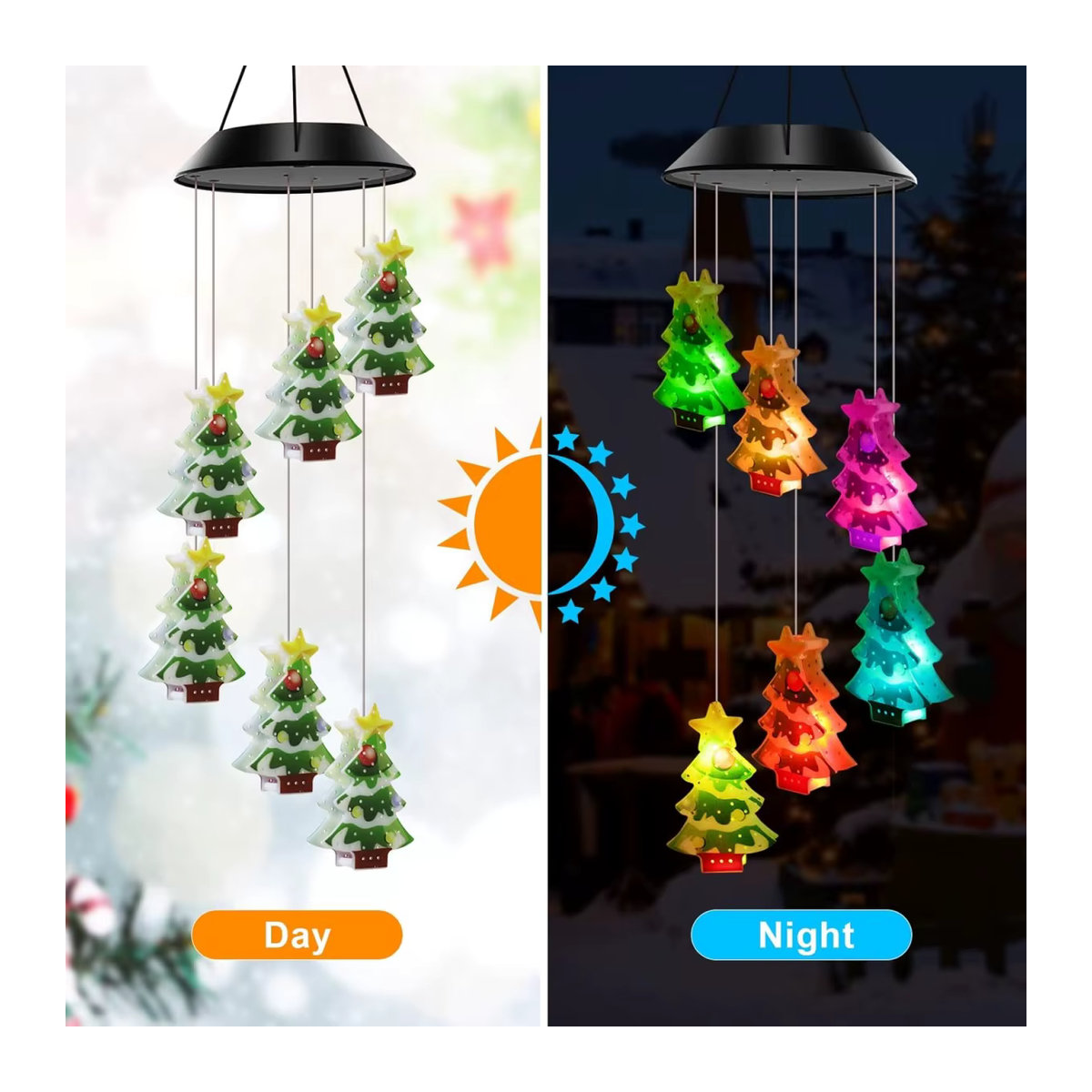 Peach Forest Solarbetriebene UV-Weihnachtsbaum Windspiel-Leuchte mit 6 bunten LEDs für Garten, Balkon und Patio - Bild 2