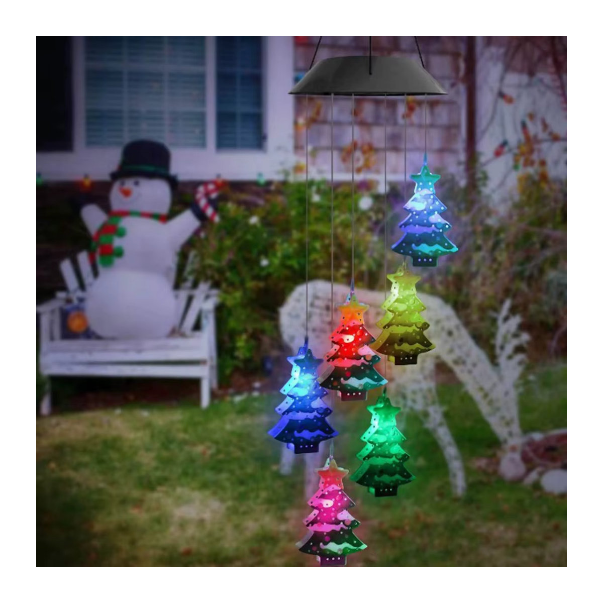 Peach Forest Solarbetriebene UV-Weihnachtsbaum Windspiel-Leuchte mit 6 bunten LEDs für Garten, Balkon und Patio - Bild 3