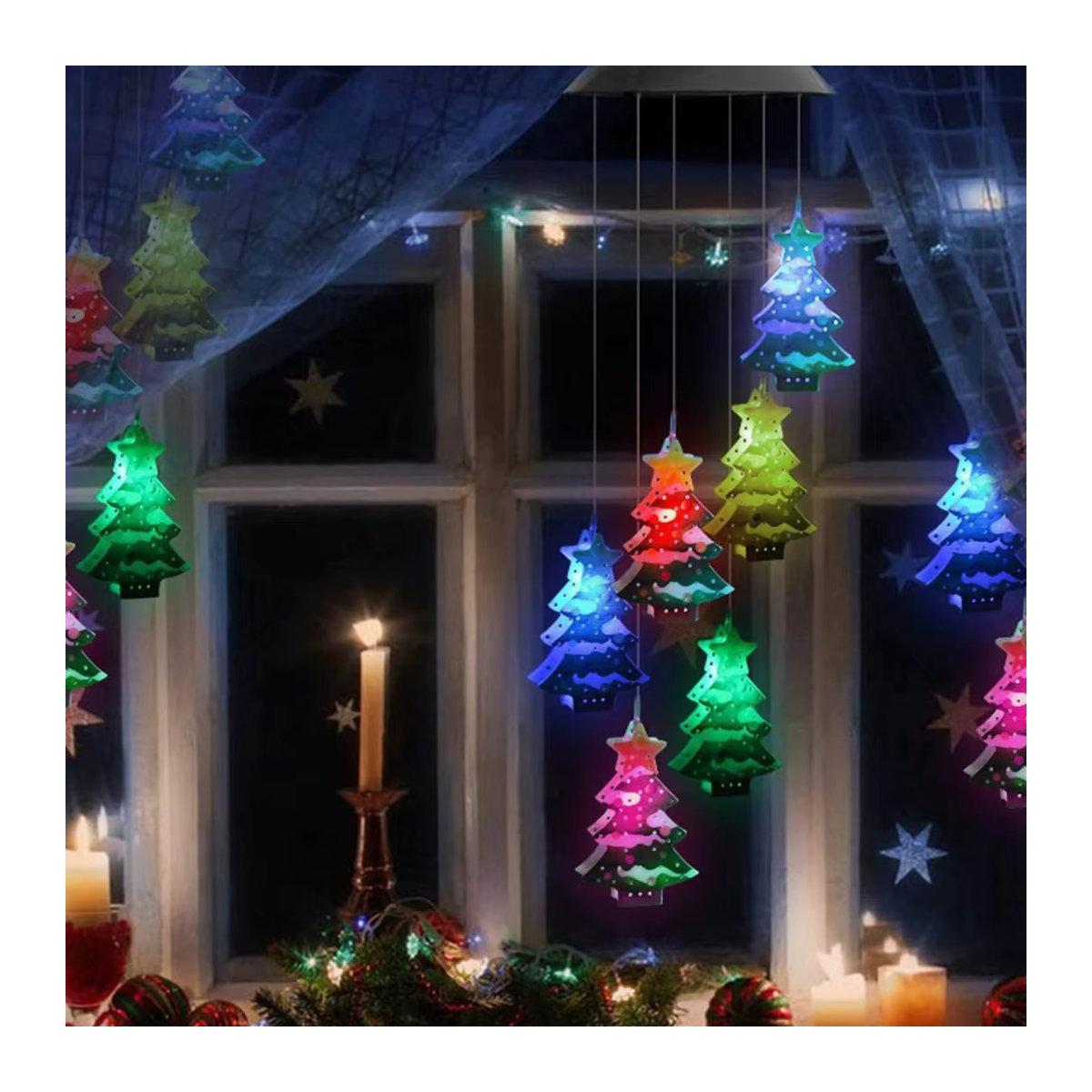 Peach Forest Solarbetriebene UV-Weihnachtsbaum Windspiel-Leuchte mit 6 bunten LEDs für Garten, Balkon und Patio - Bild 4
