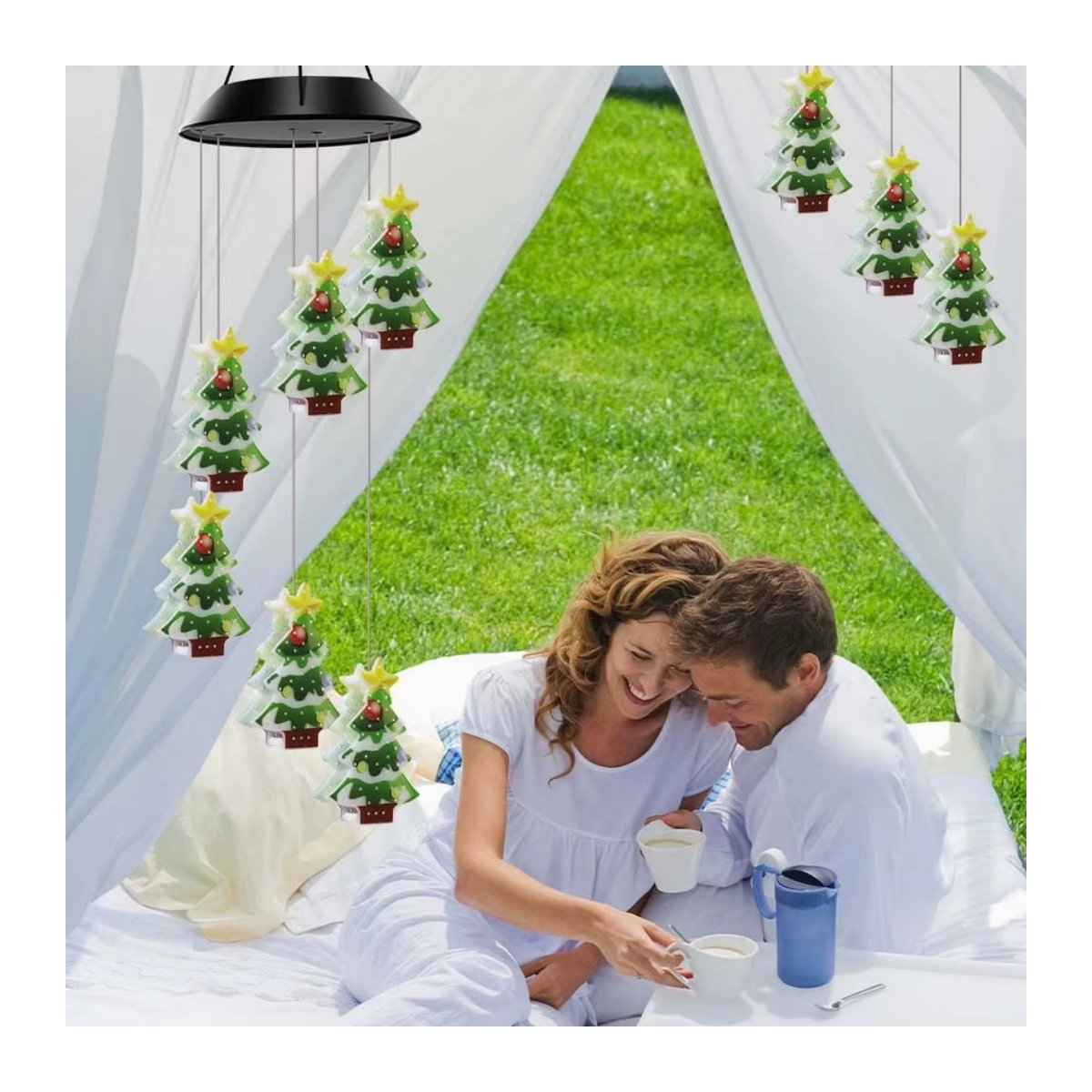 Peach Forest Solarbetriebene UV-Weihnachtsbaum Windspiel-Leuchte mit 6 bunten LEDs für Garten, Balkon und Patio - Bild 5