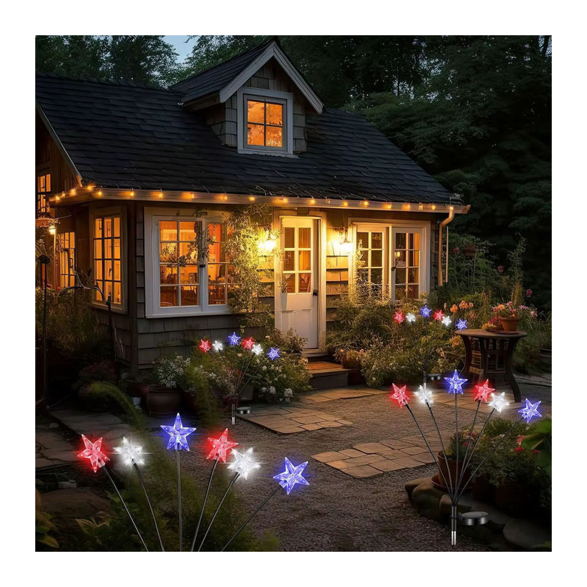 Peach Forest Solarleuchte Stern Pfahl Lichter Rot Weiß Blau Bunt Wasserdicht für Outdoor Dekoration - Bild 6