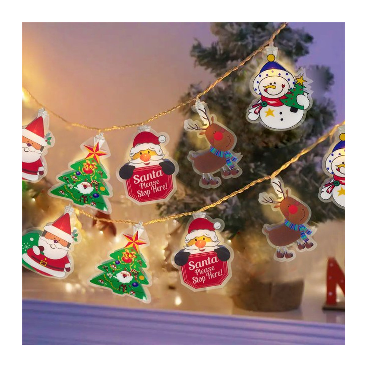 Peach Forest Weihnachts Lichterkette mit Weihnachtsmann, Schneemann und Rentier für deinen Weihnachtsbaum - Bild 1